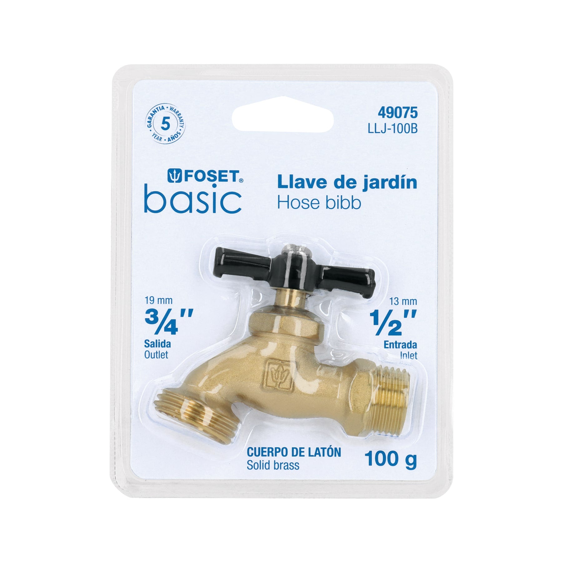 Llave para manguera, de latón, 100g, 1/2", blíster, BASIC, Foset, LLJ-100B, 49075