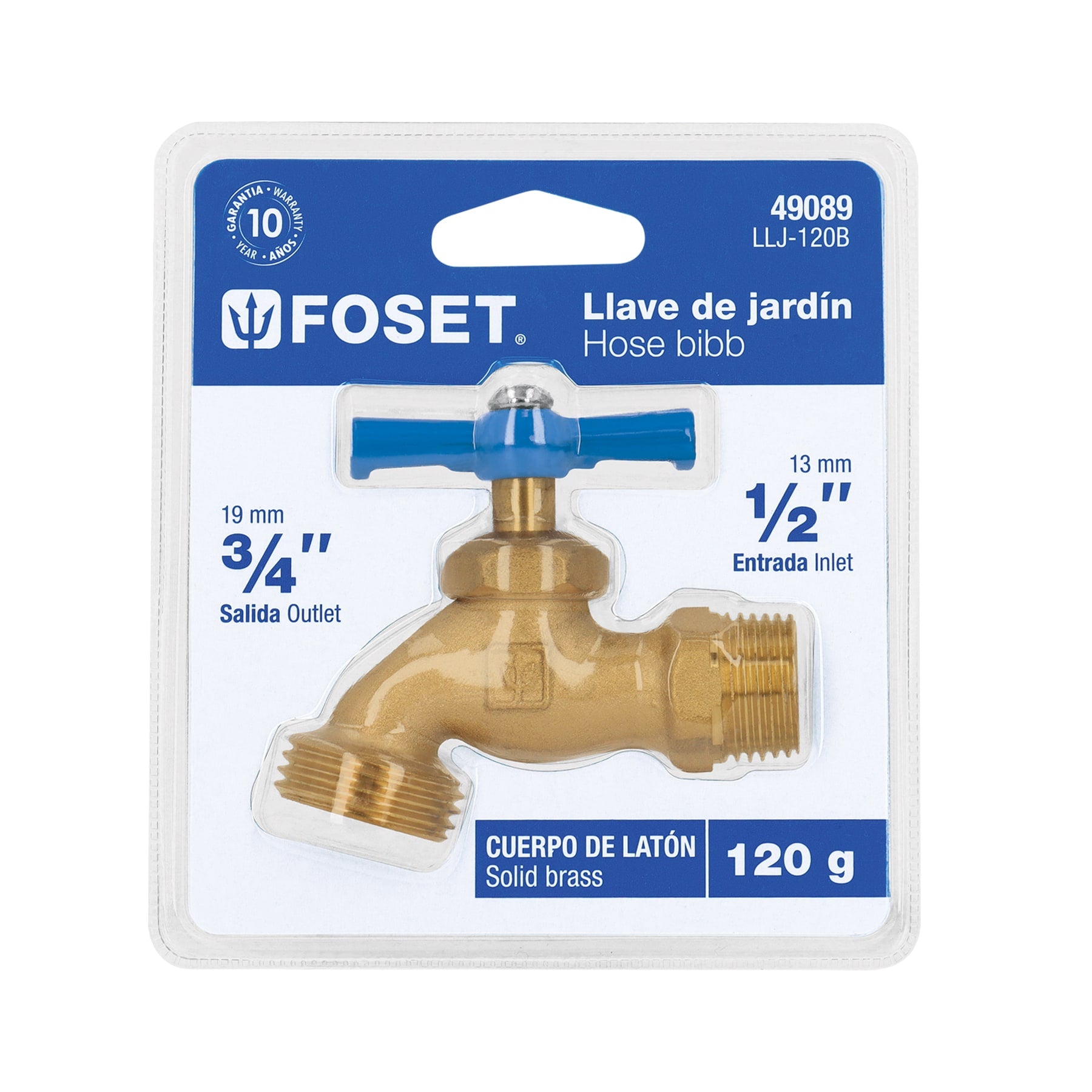 Llave para manguera, latón, 120g, 1/2", blíster, Foset, LLJ-120B, 49089