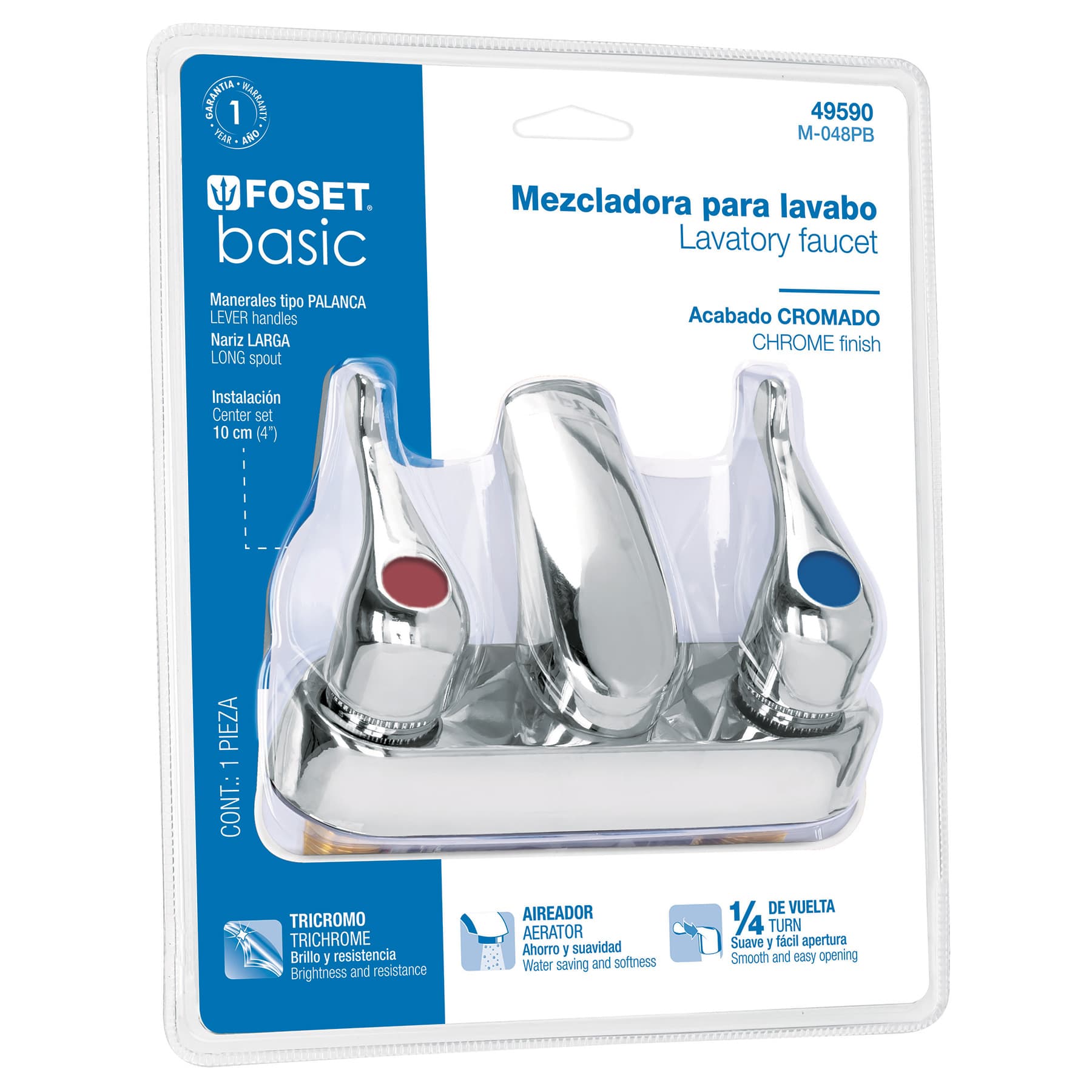 Mezcladora 4" lavabo, ABS, palanca, blíster, BASIC, Foset, M-048PB, 49590