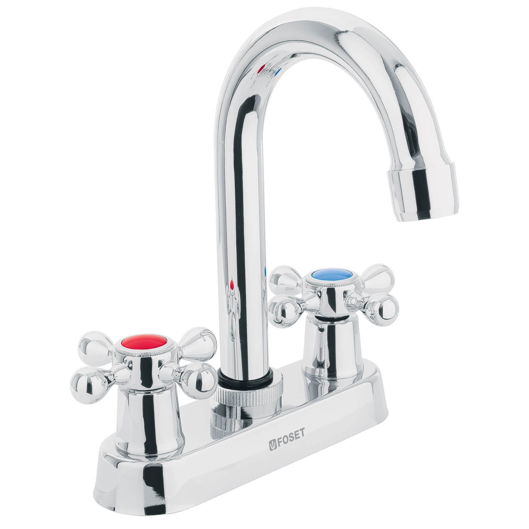 Mezcladora 4" para lavabo, cuello bar, manerales cruceta, Foset, M-060E, 47682
