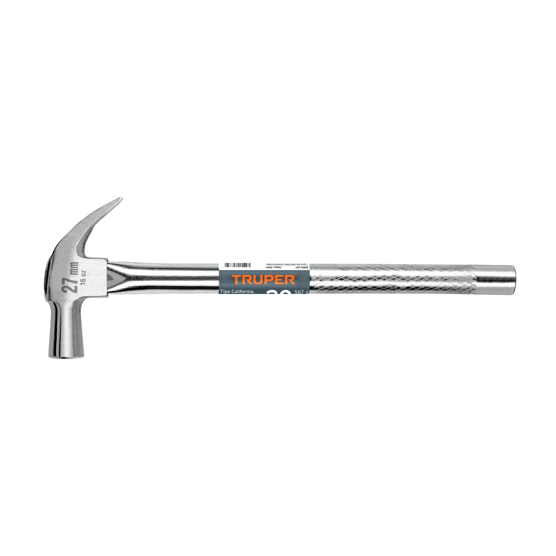 Martillo cabeza cónica 27 mm uña curva, mango tubular,Truper