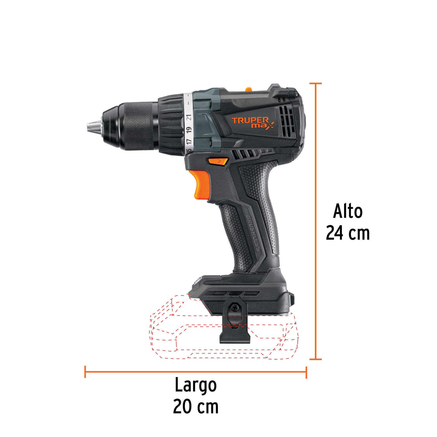 Taladro inalámbrico 1/2", 20V, sin accesorios, MAX