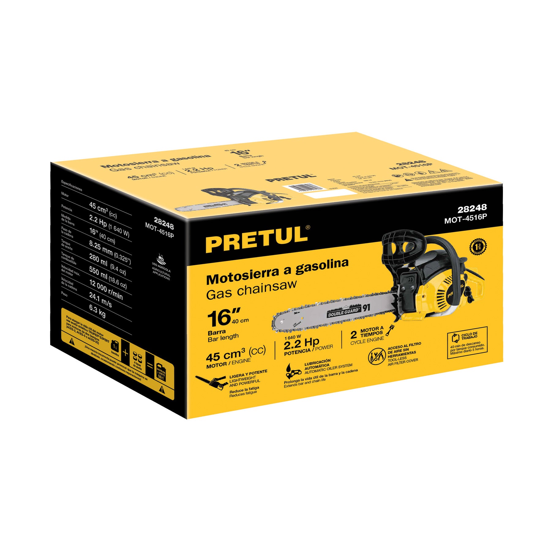 Motosierra 45 cc a gasolina con barra de 16", Pretul