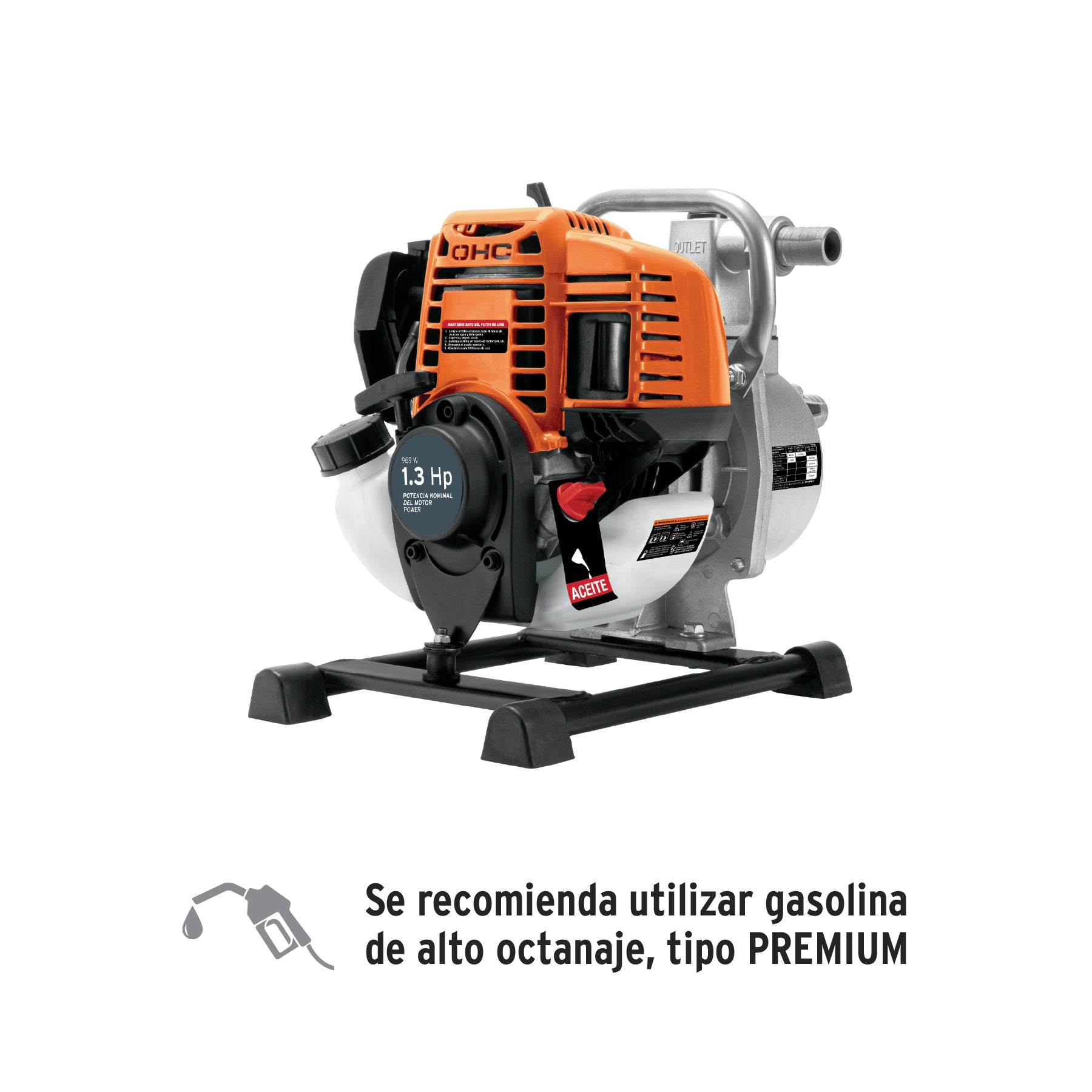 Motobomba autocebante 1"x1", gas. 1-1/3HP, agrícola, Truper