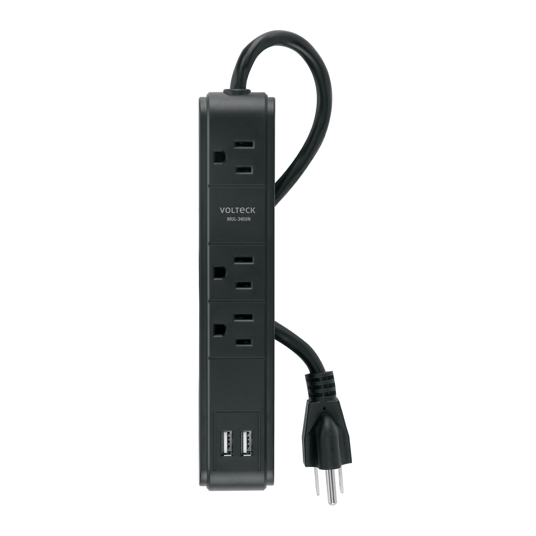 Multicontacto 3 entradas 2 ptos USB sup de picos 300 J negro, Volteck, MUL-340UN, 49534