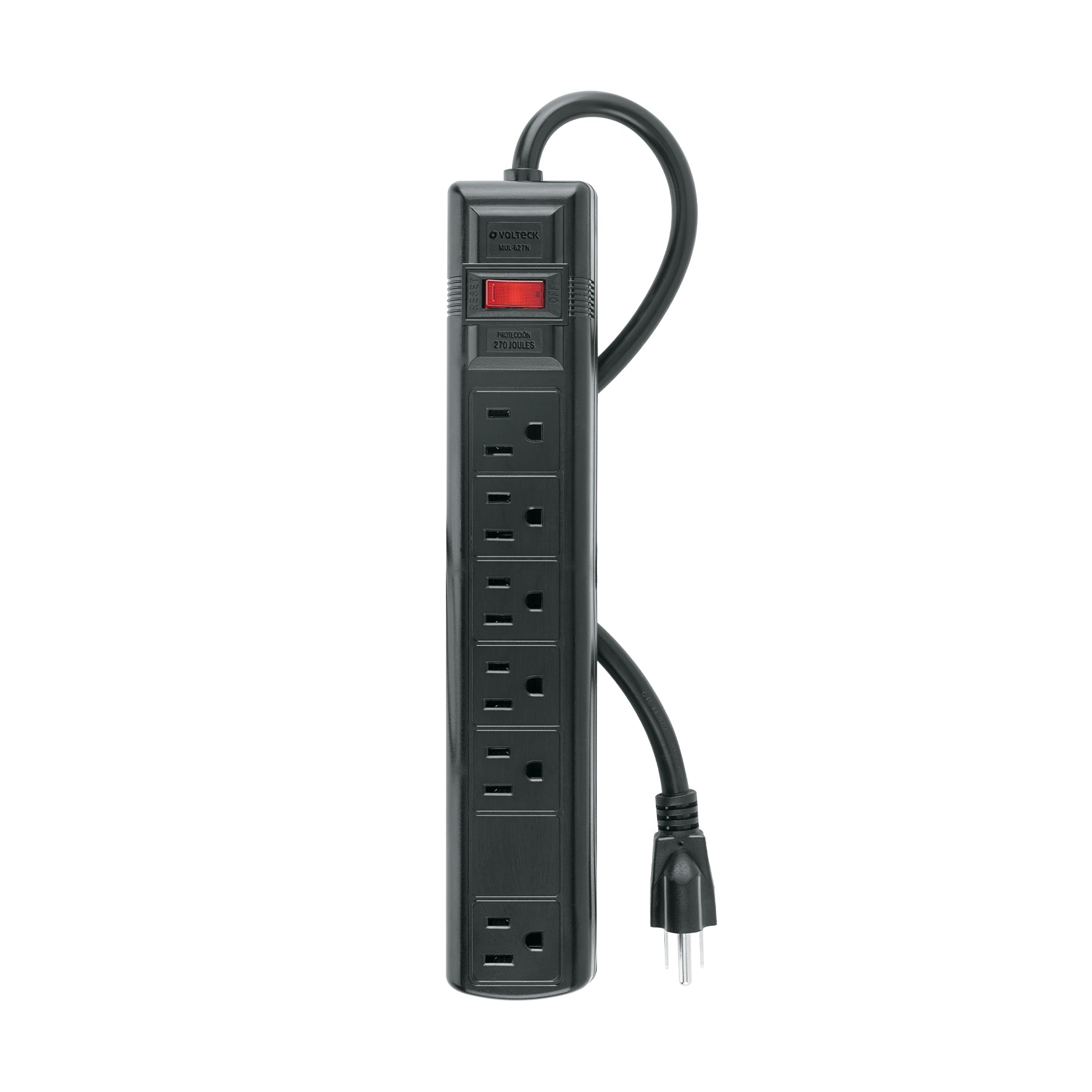 Multicontacto uso rudo 6 entradas sup. de picos 270 J, negro, Volteck, MUL-627N, 49525