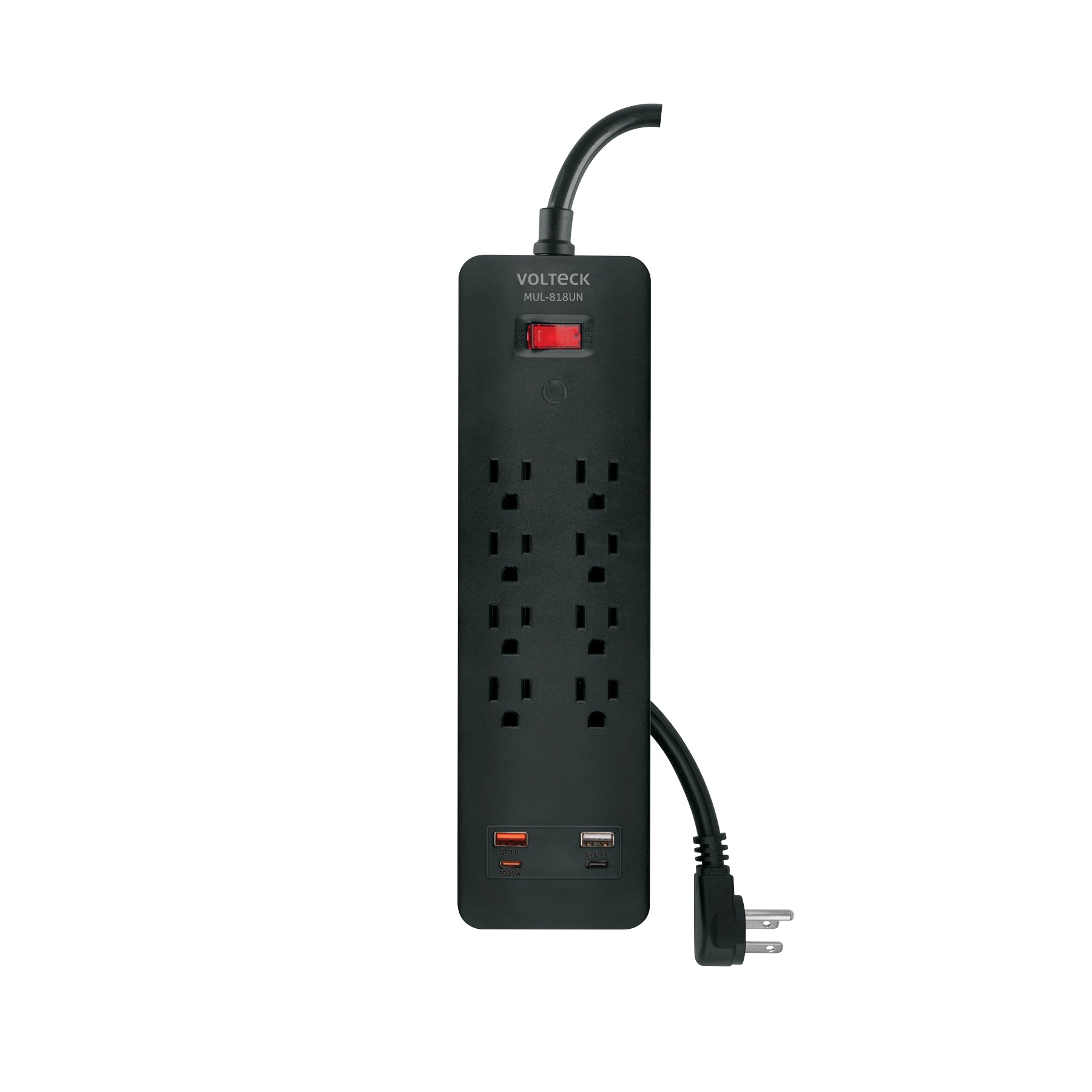 Multicontacto 8 entradas, 2 USB A + 2 USB C, negro, Volteck, MUL-818UN, 45661