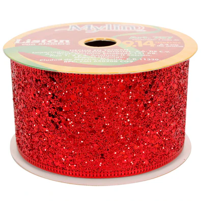 Liston diamante fino rojo 6.4 cm x 9.1 m