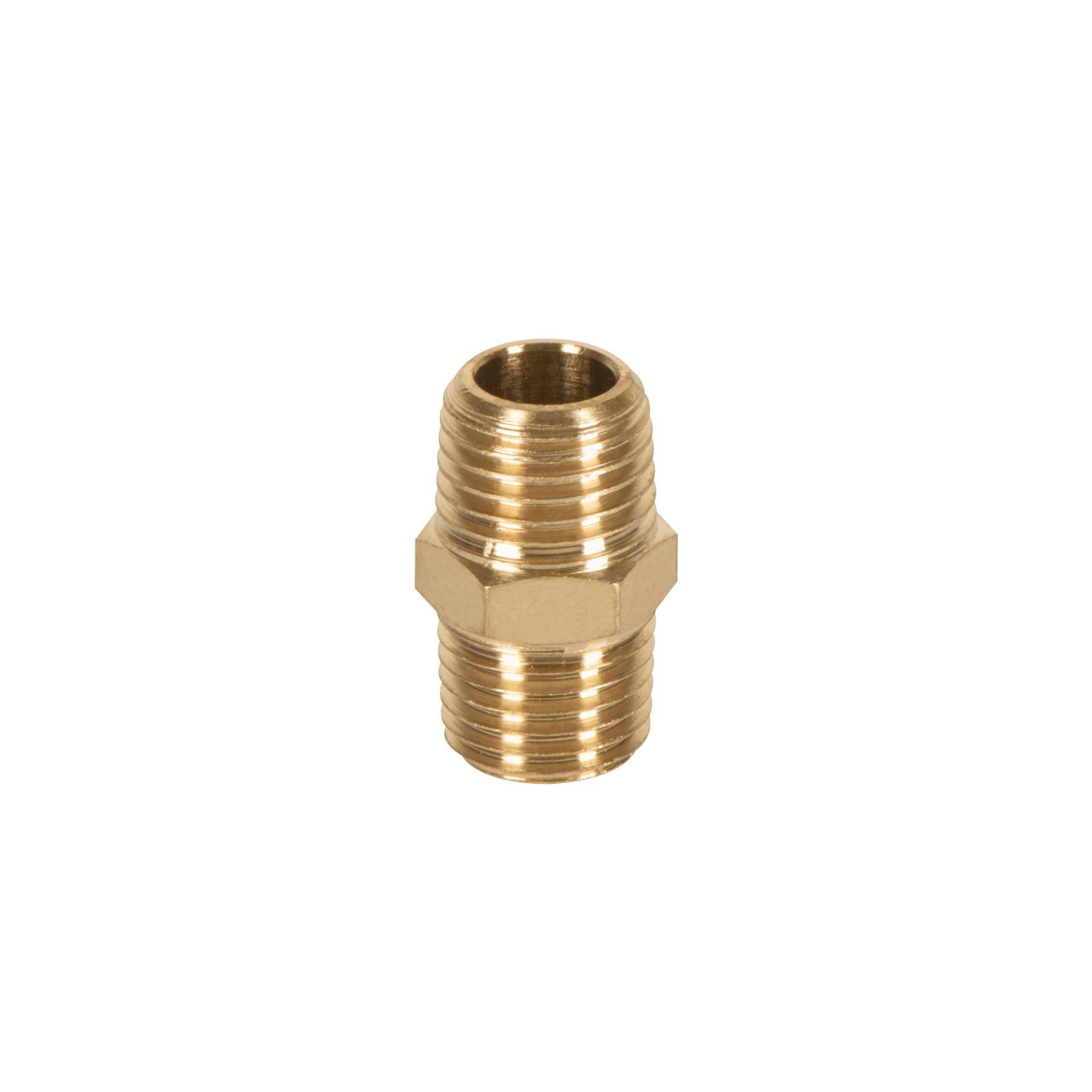 Niple de latón, macho-macho, cuerda 1/4" NPT, Truper