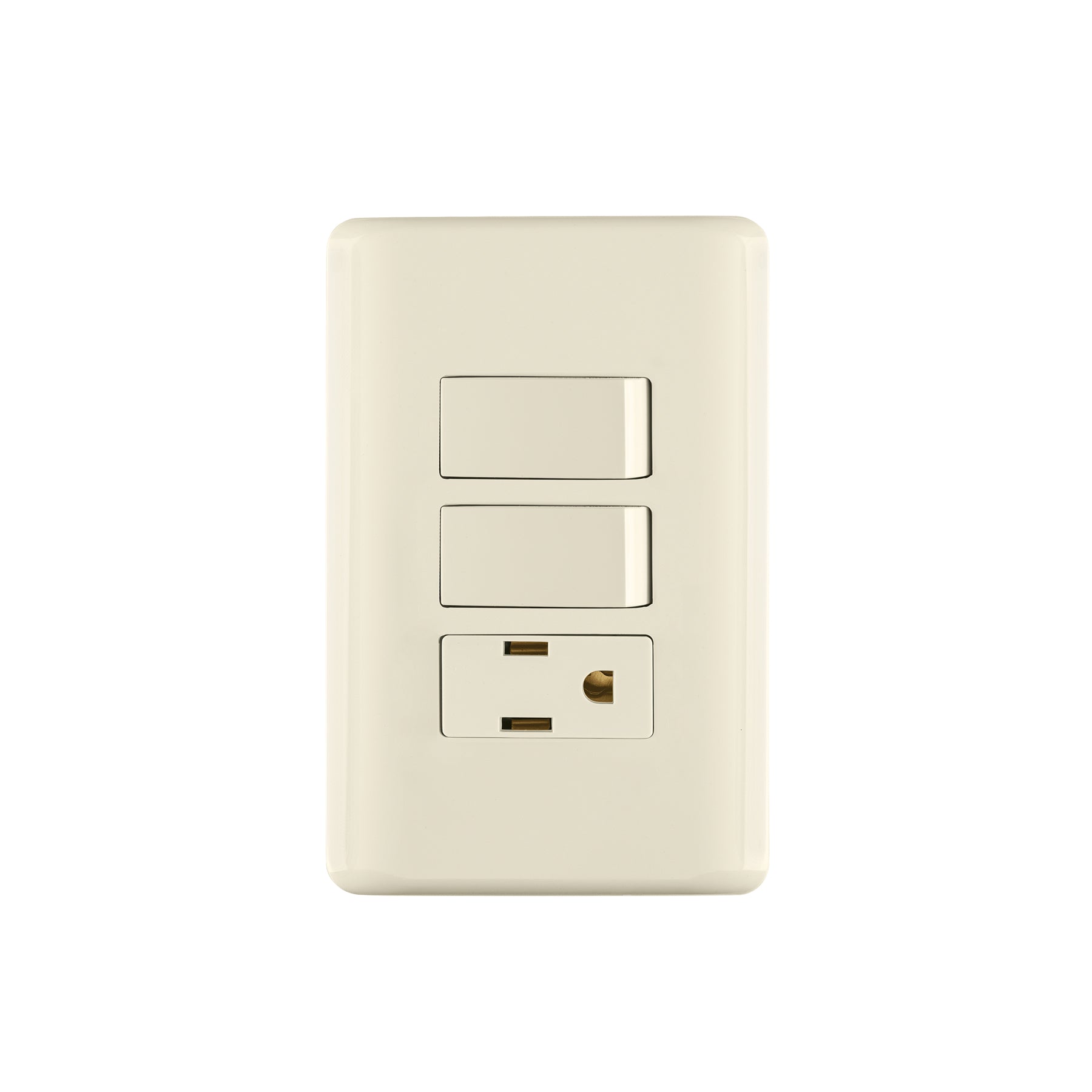 Placa armada 2 interruptores y contacto, marfil, BASIC, Volteck, PA-APCO-B2I, 26635
