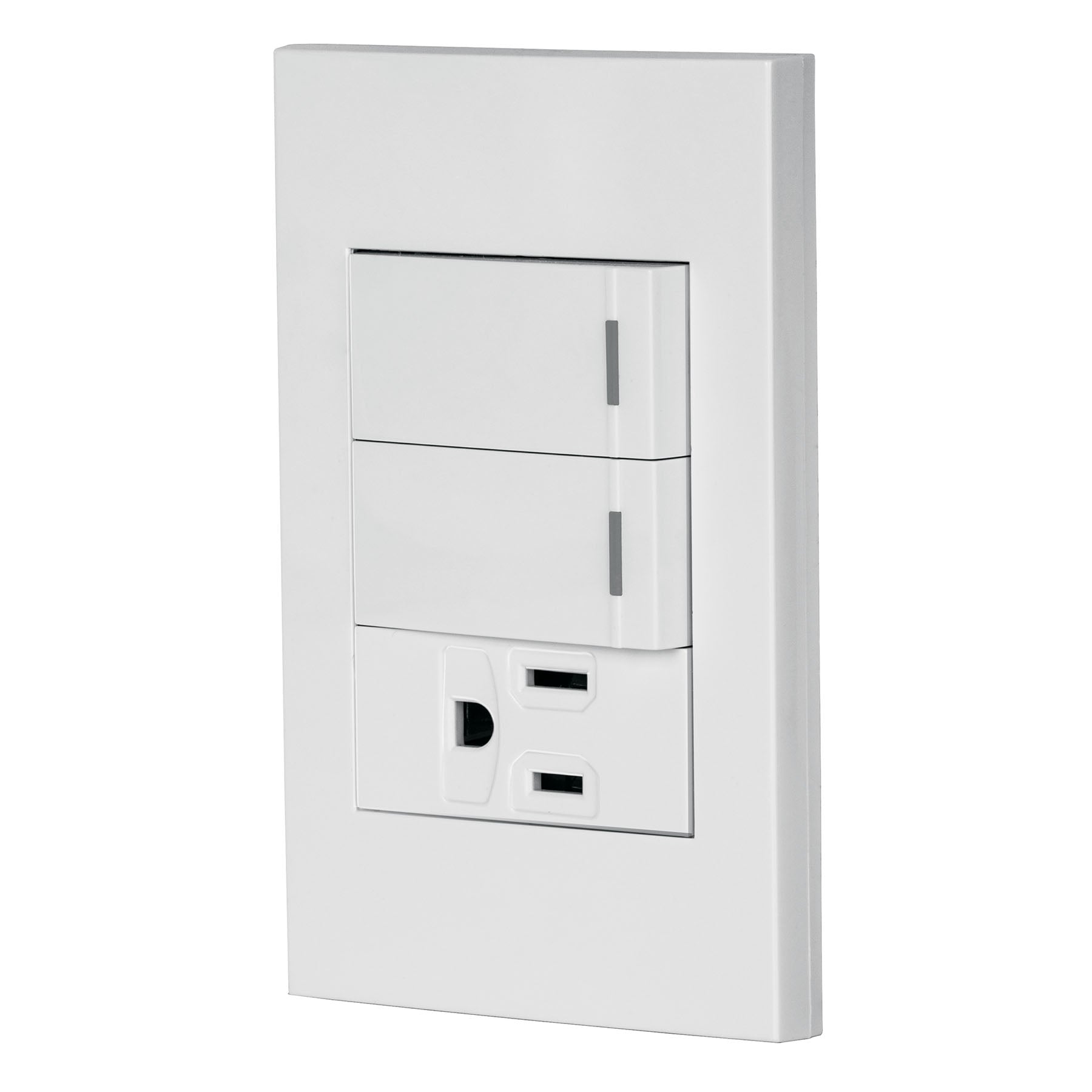 Placa armada 2 interruptores,1 contacto,1mod,Española,blanco, Volteck, PA-APCO-E2B, 45597