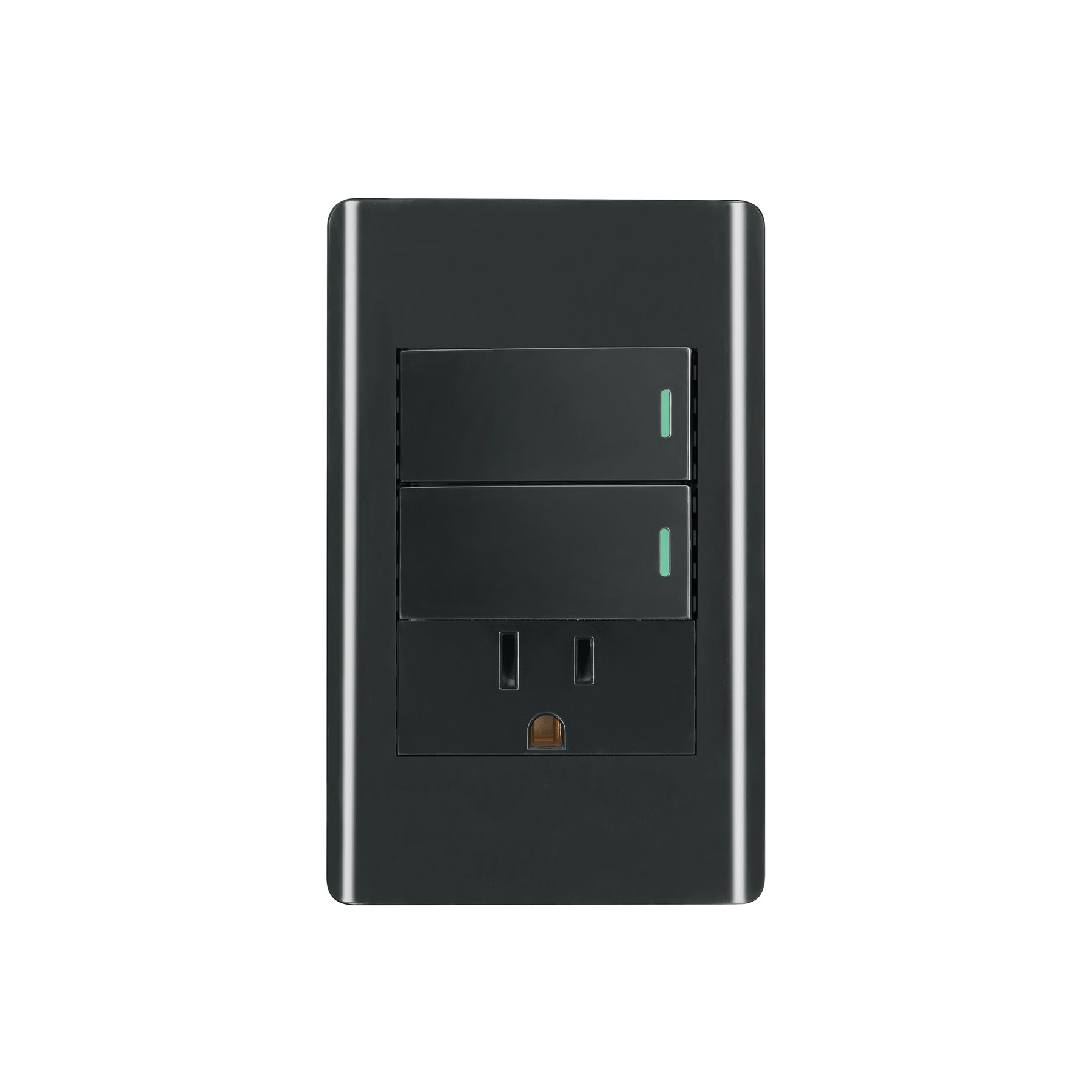 Placa armada negra 2 interruptores y contacto 1 mód, Lisboa, Volteck, PA-APCO-L2N, 47900