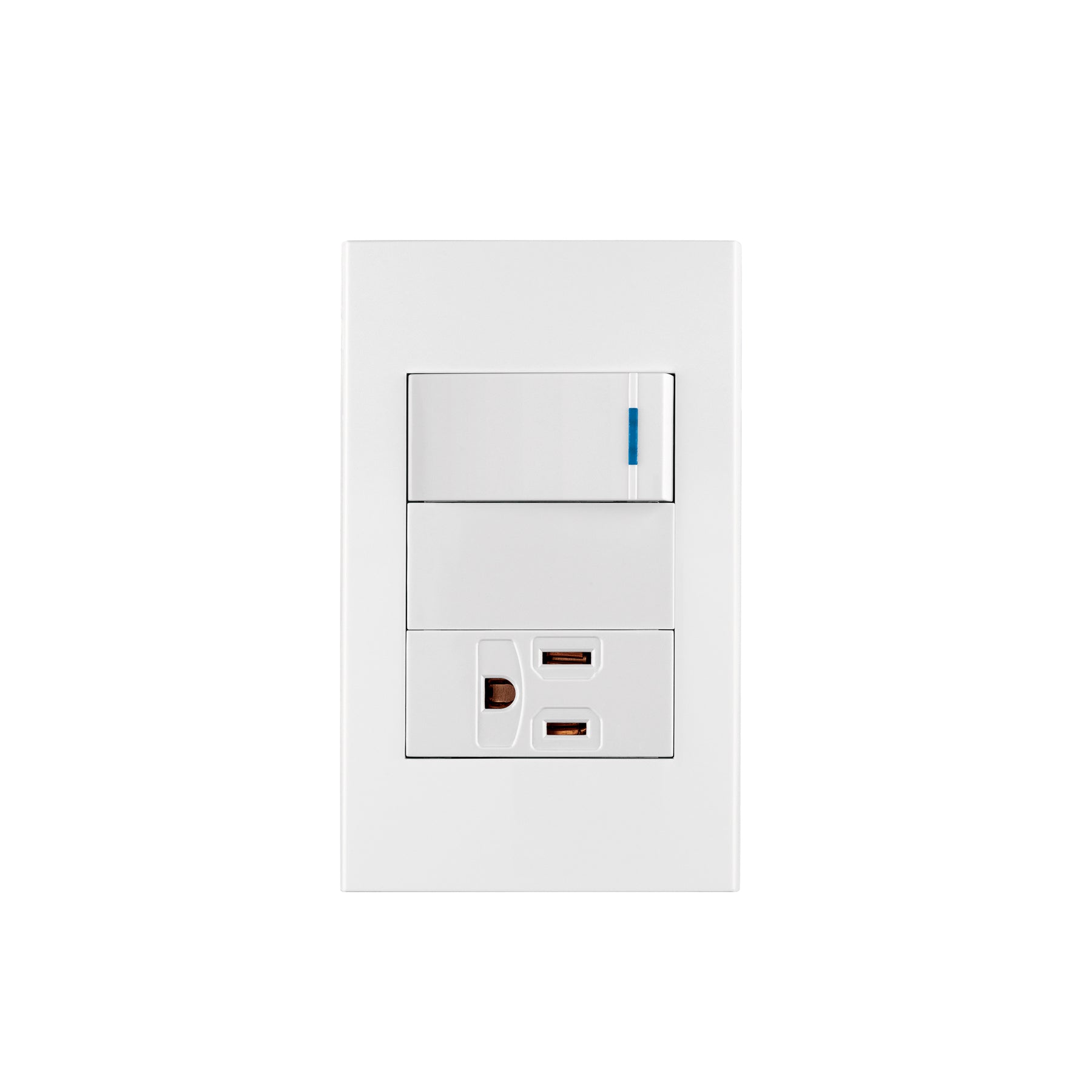Placa armada 1 interruptor,1 contacto,1mod, Española, blanco, Volteck, PA-APCO1-EB, 45590