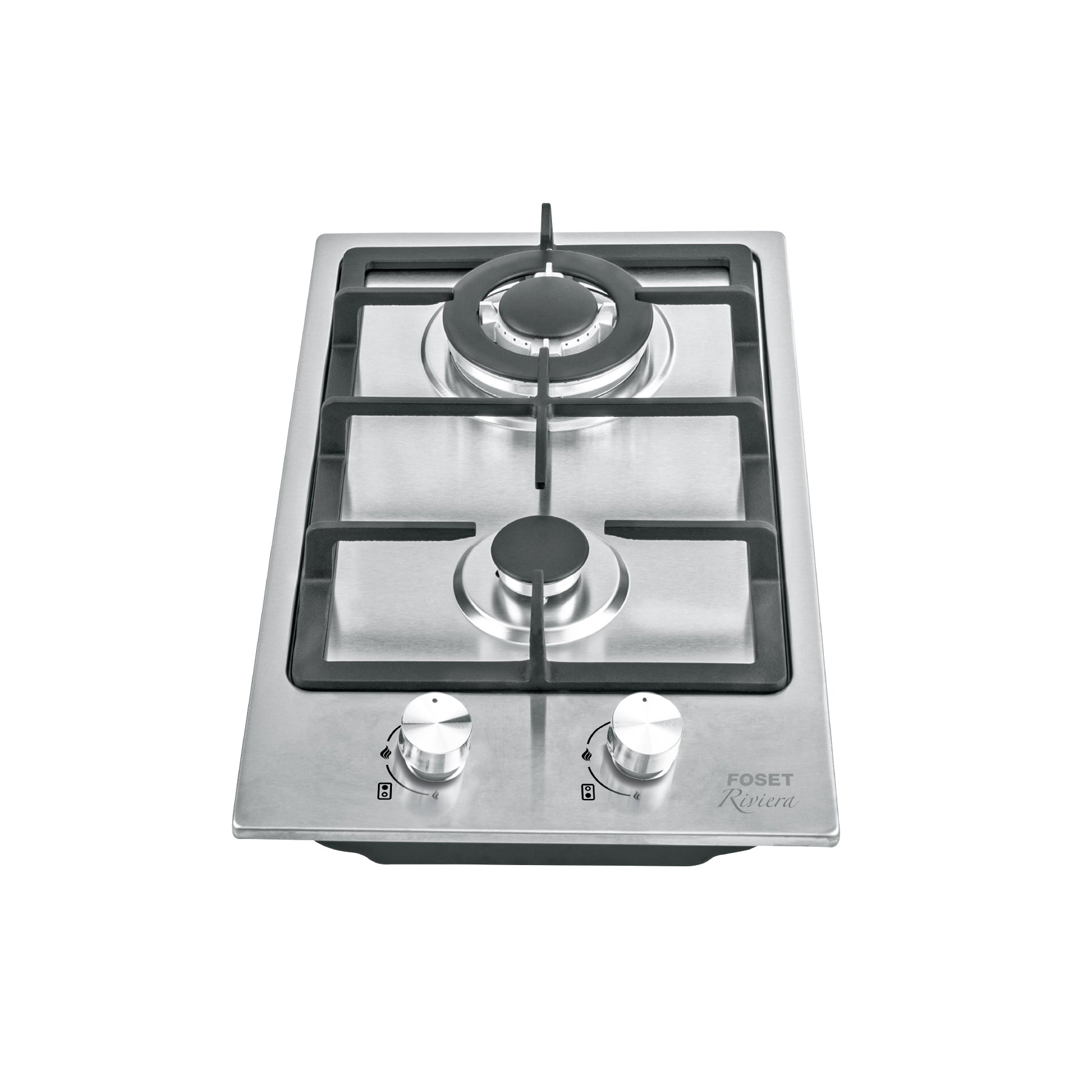 Parrilla gas empotrable 30cm, 2 quem, acero inoxidable Riviera