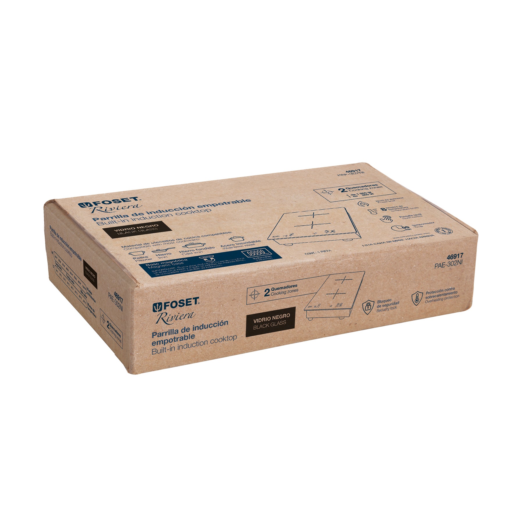 Parrilla inducción empotrable 30cm, 2 quem, vidrio, Riviera