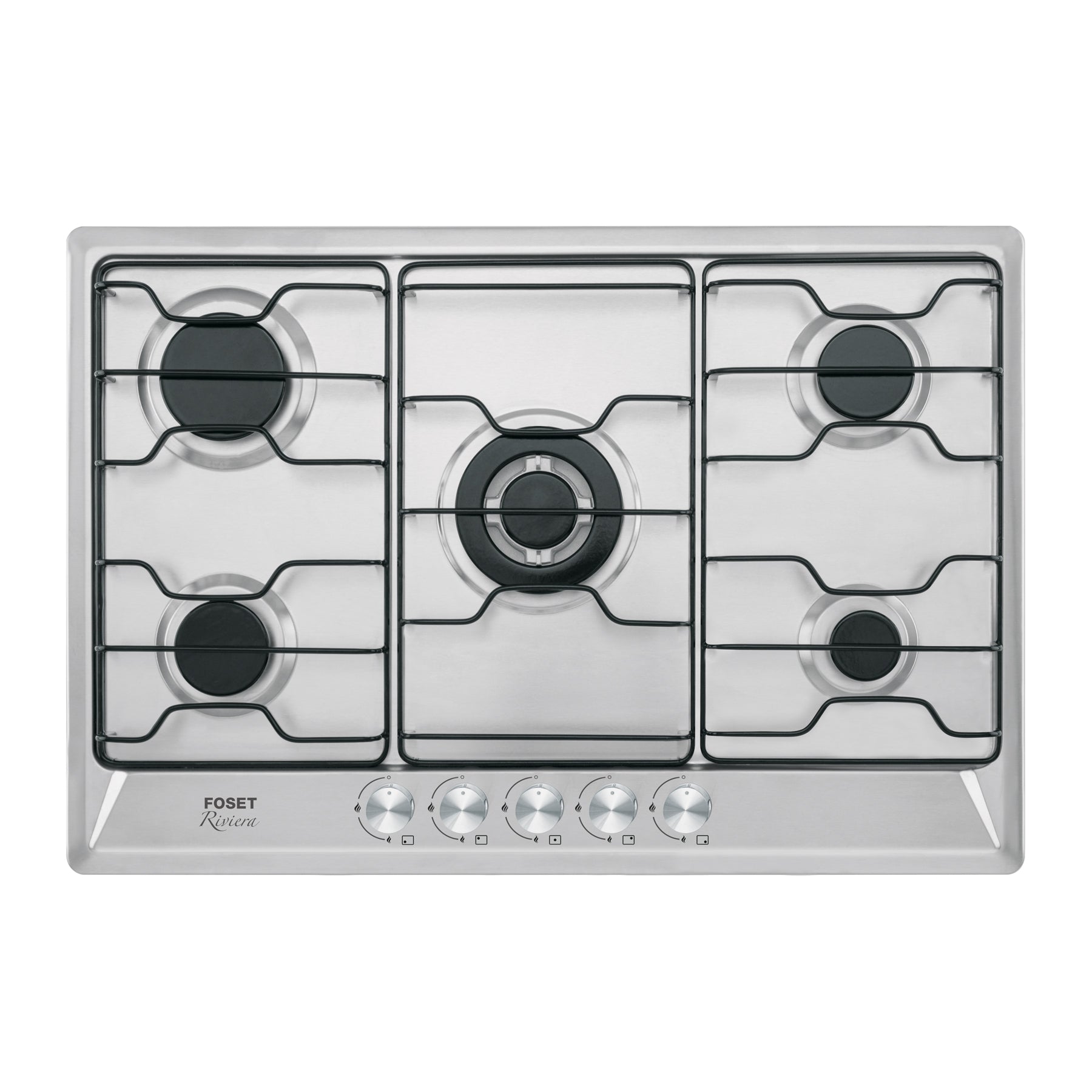 Parrilla gas empotrable 75cm, 5 quemadores, inoxidable, esmalte, Foset