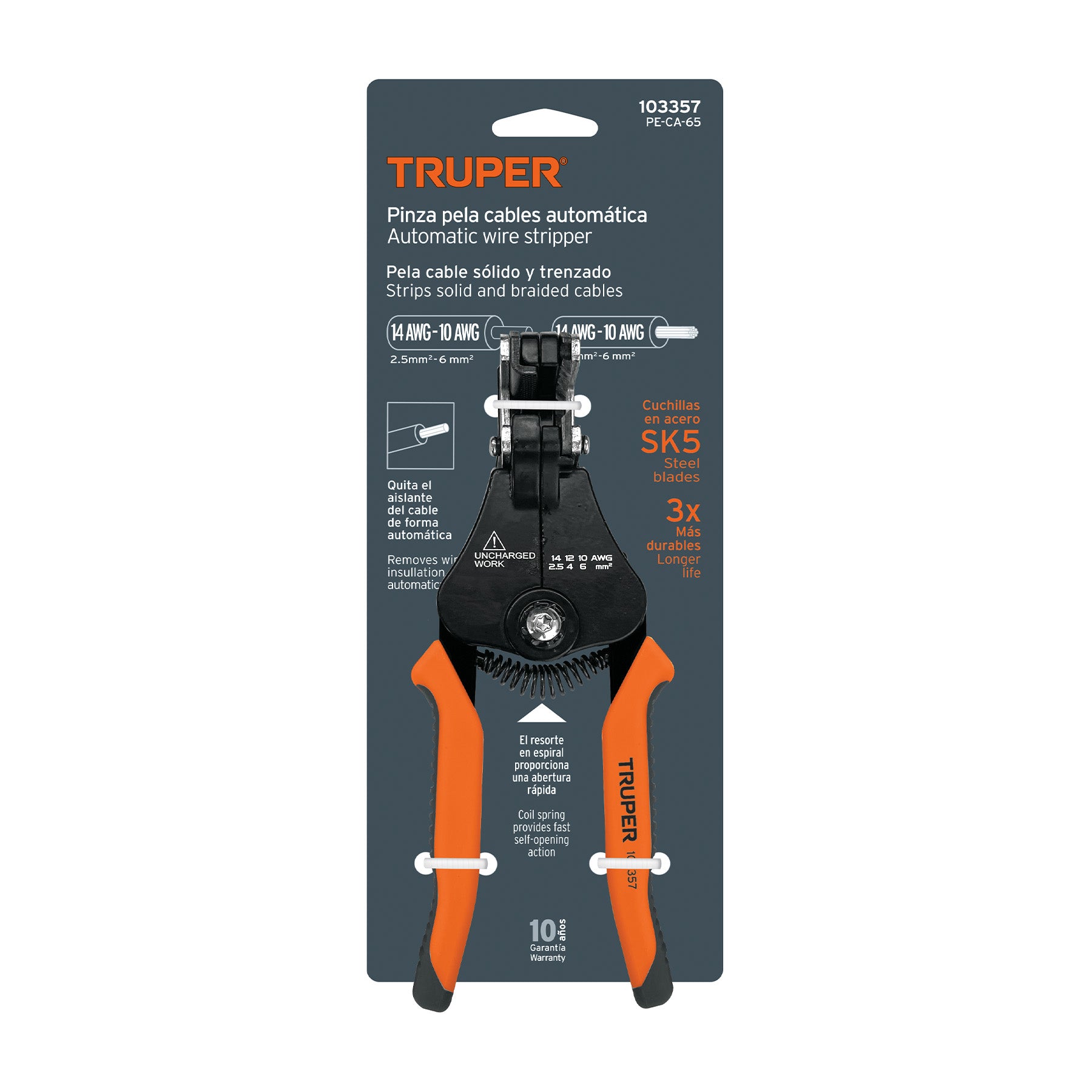 Pinza 6.5" pela cables automática, 14 a 10 AWG, Truper