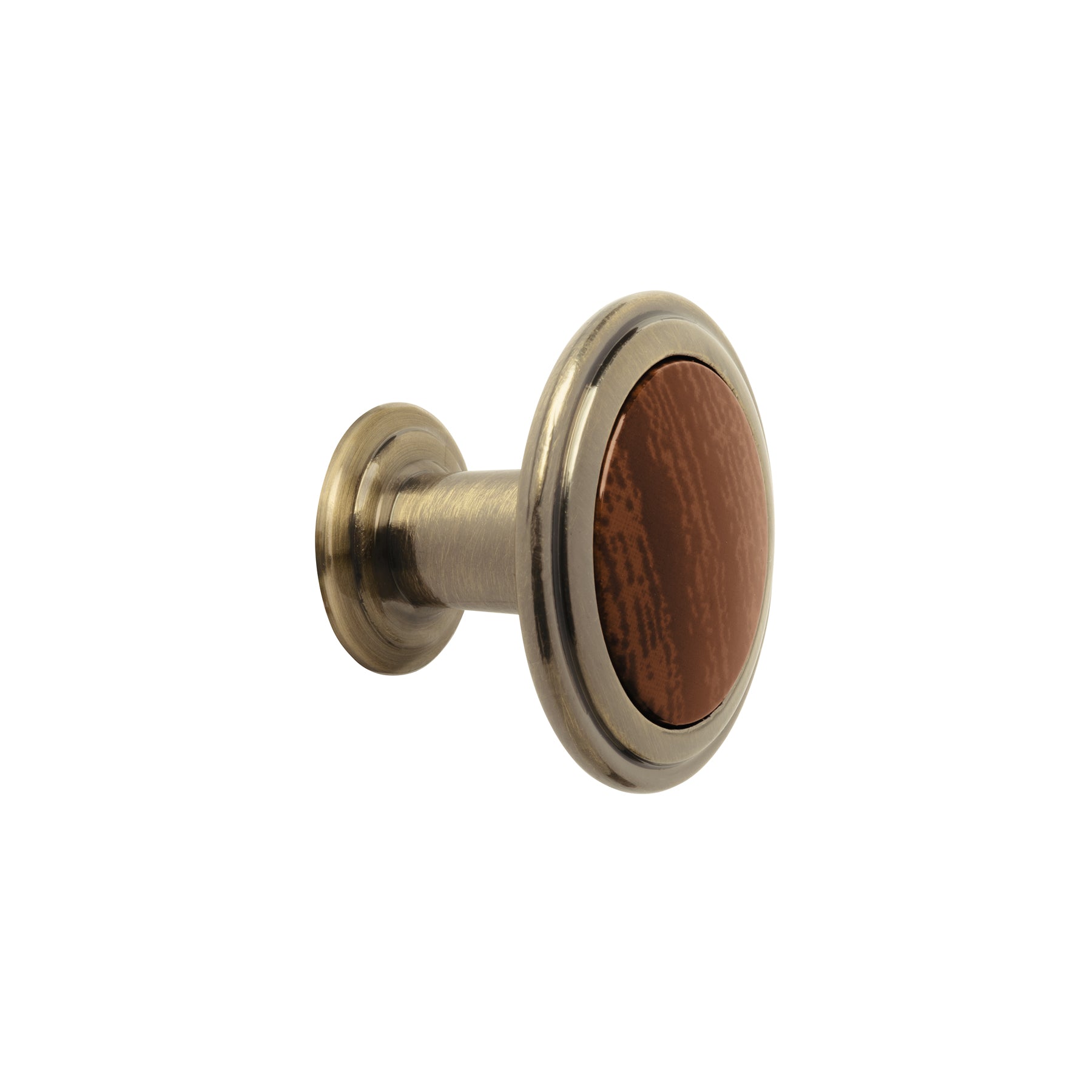 Perilla metálica, latón antiguo, inserto madera, Hermex, PER-063, 43813