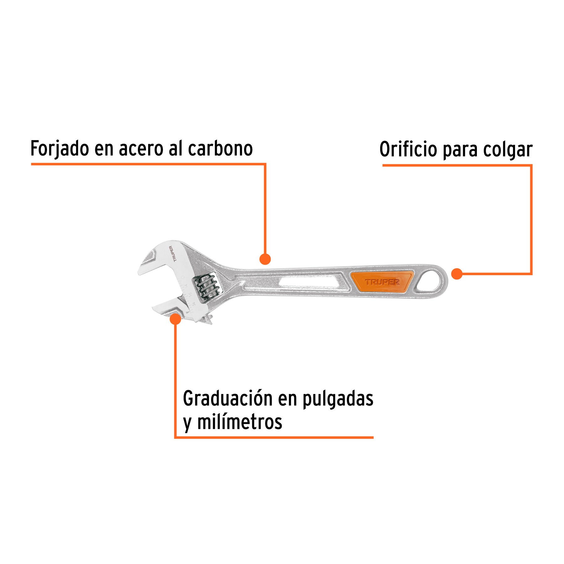 Llave ajustable (perico) 8" cromada mango de PVC, Truper