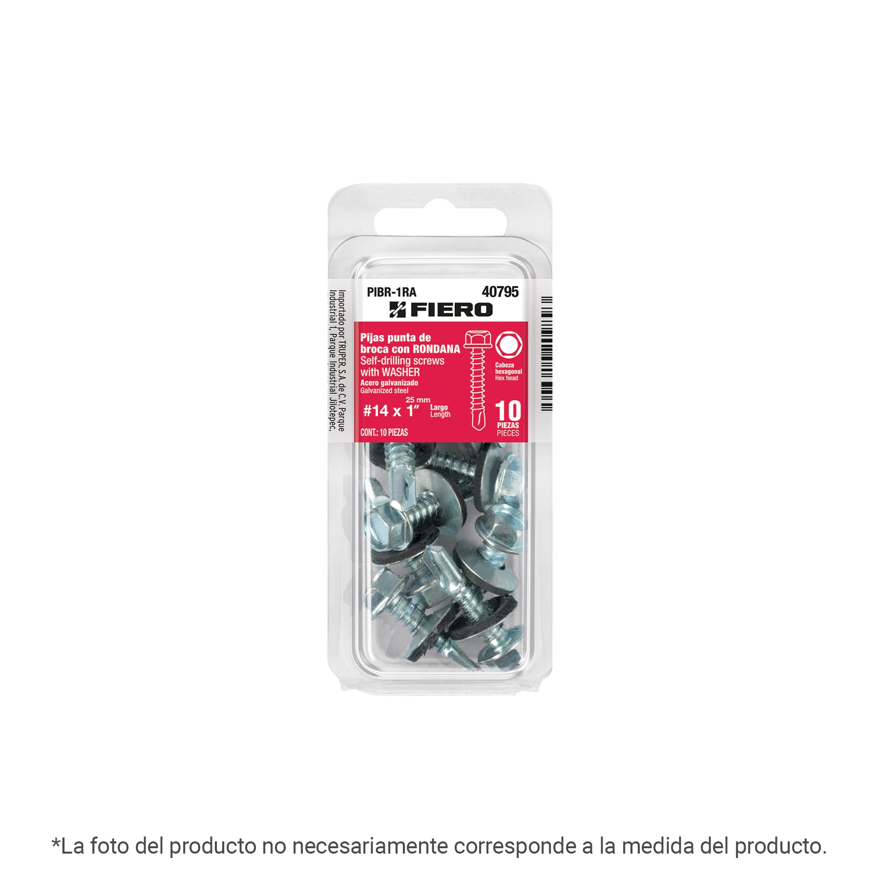 Blíster con 10 pijas 1" hexagonal punta broca con rondana
