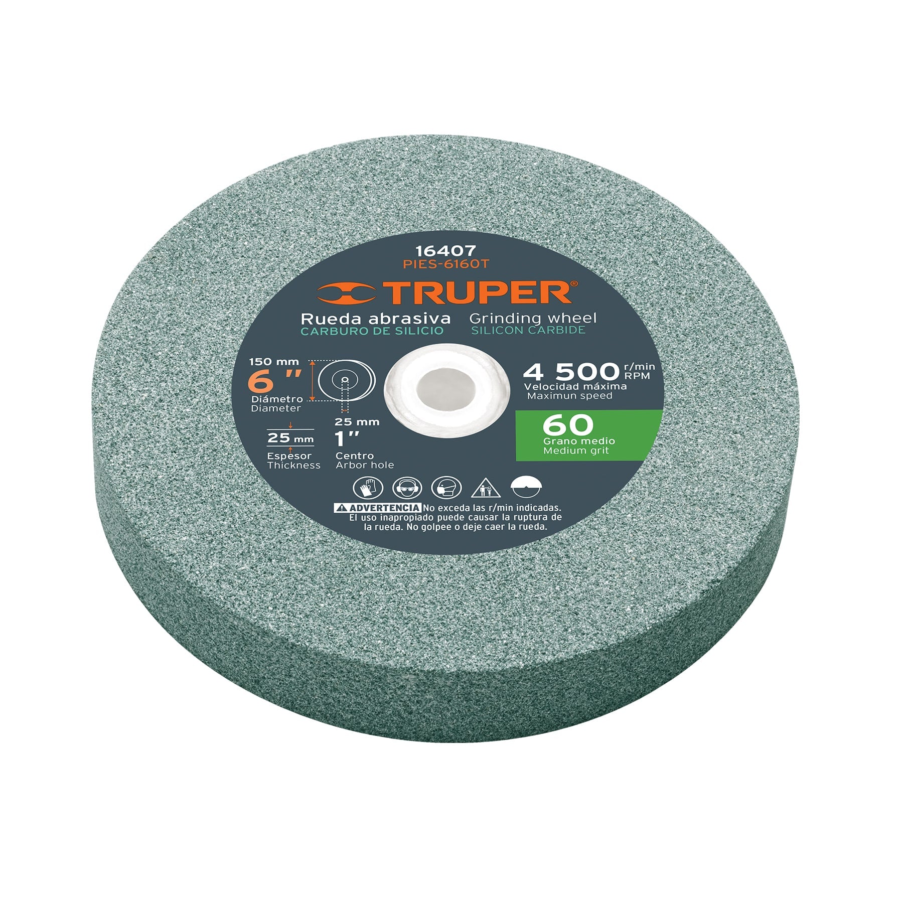 Rueda abrasiva para esmeril 6"x25mm, carburo silicio, grano 60