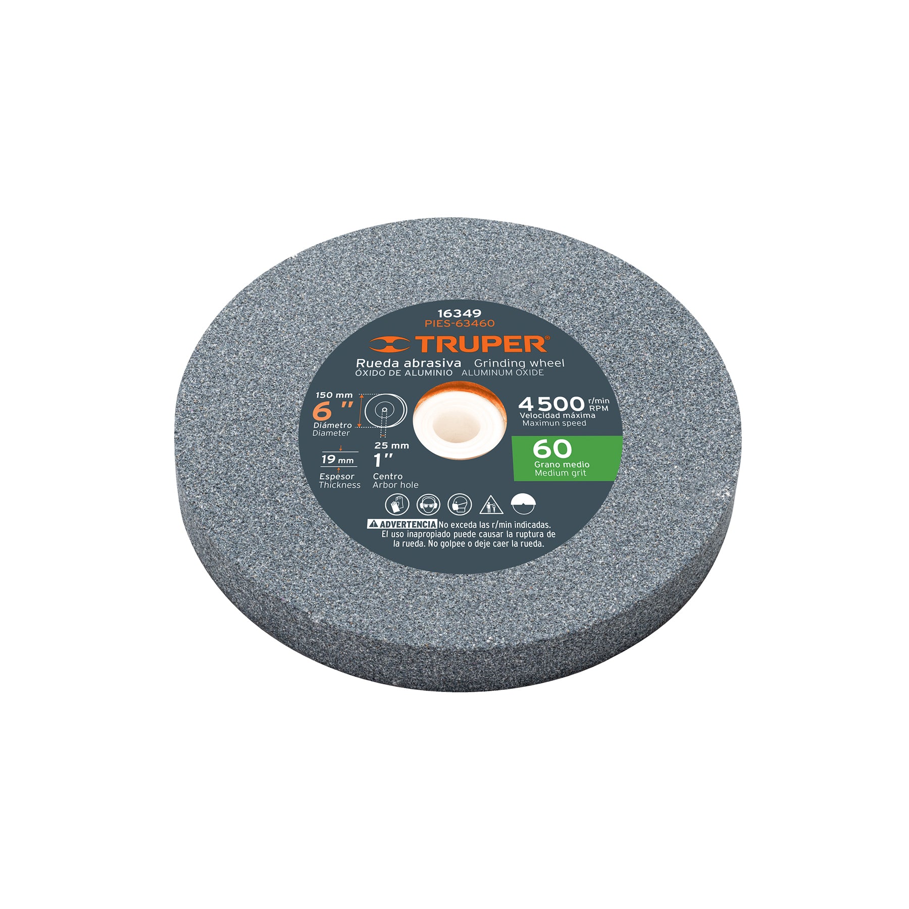 Rueda abrasiva para esmeril 6"x19mm, óxido aluminio, grano 60
