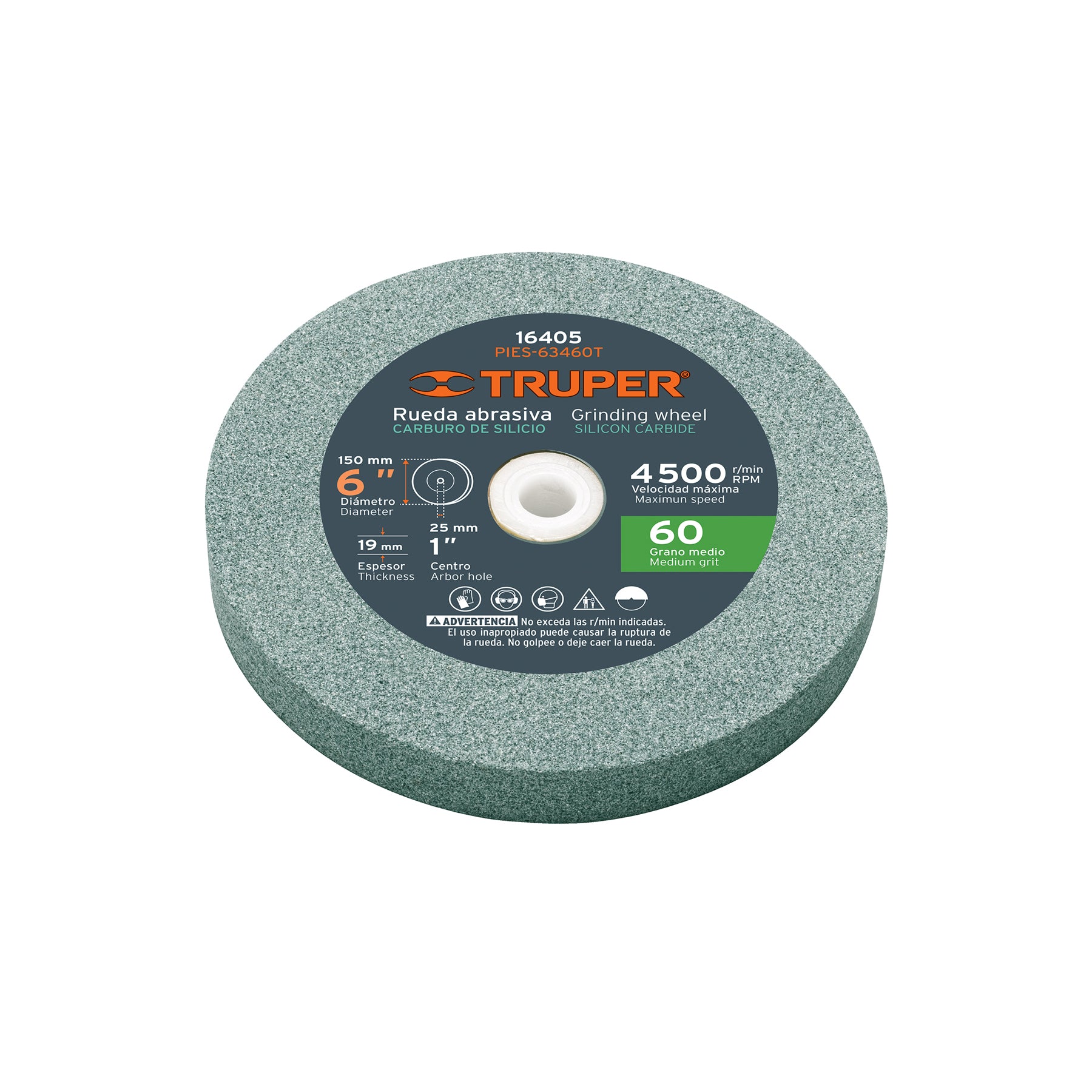 Rueda abrasiva para esmeril 6"x19mm, carburo silicio, grano 60