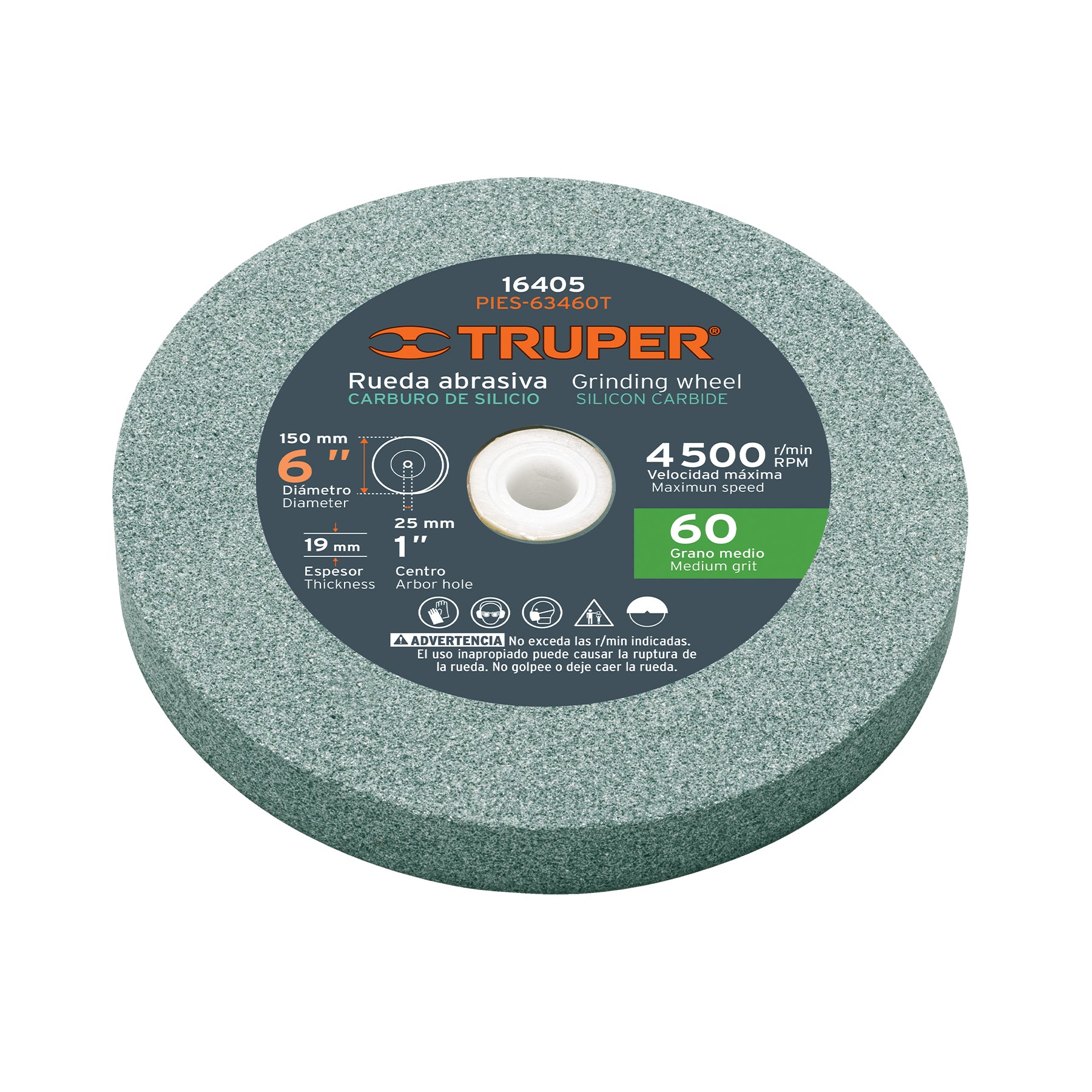 Rueda abrasiva para esmeril 6"x19mm, carburo silicio, grano 60