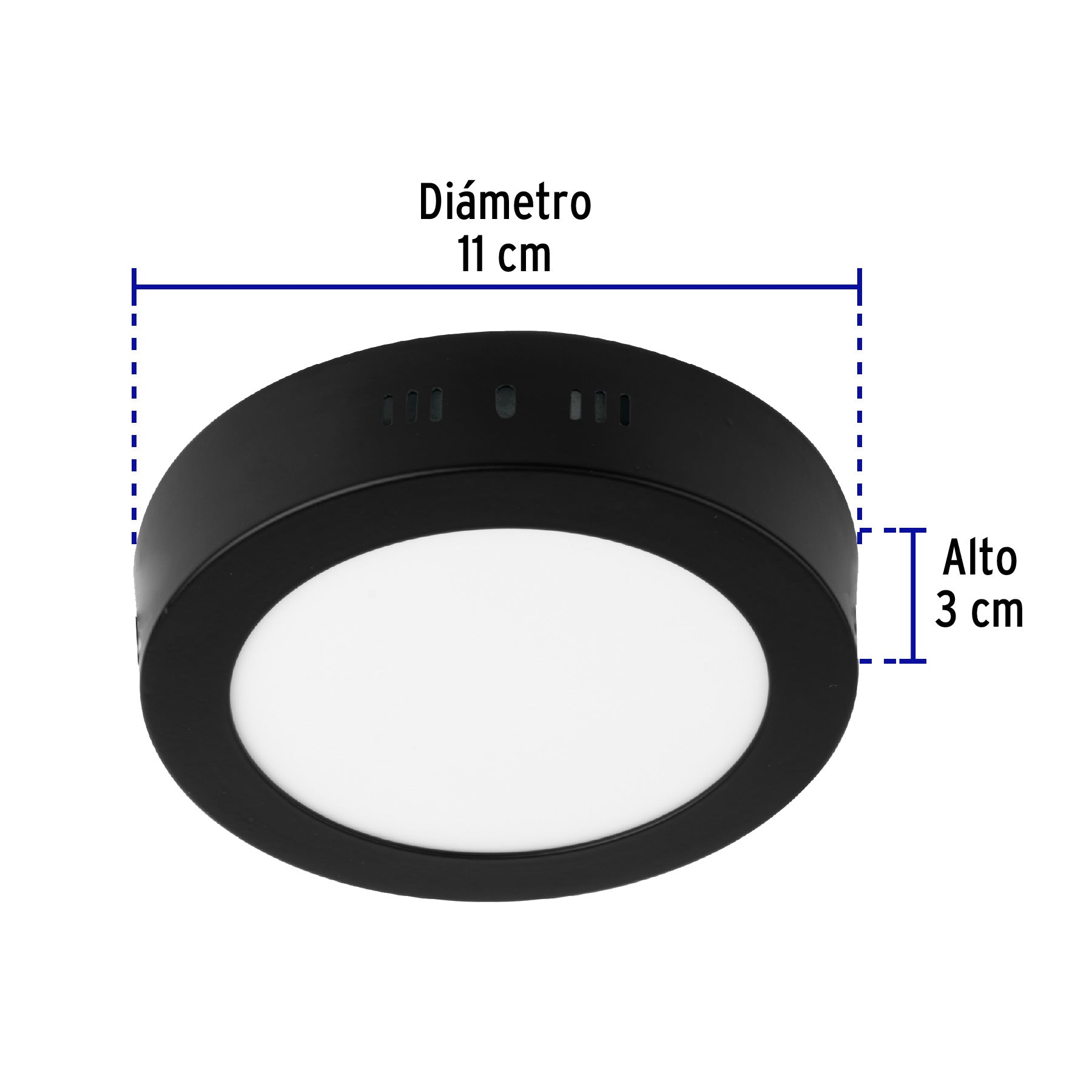 Luminario LED tipo plafón 6 W, redondo, luz de día, negro