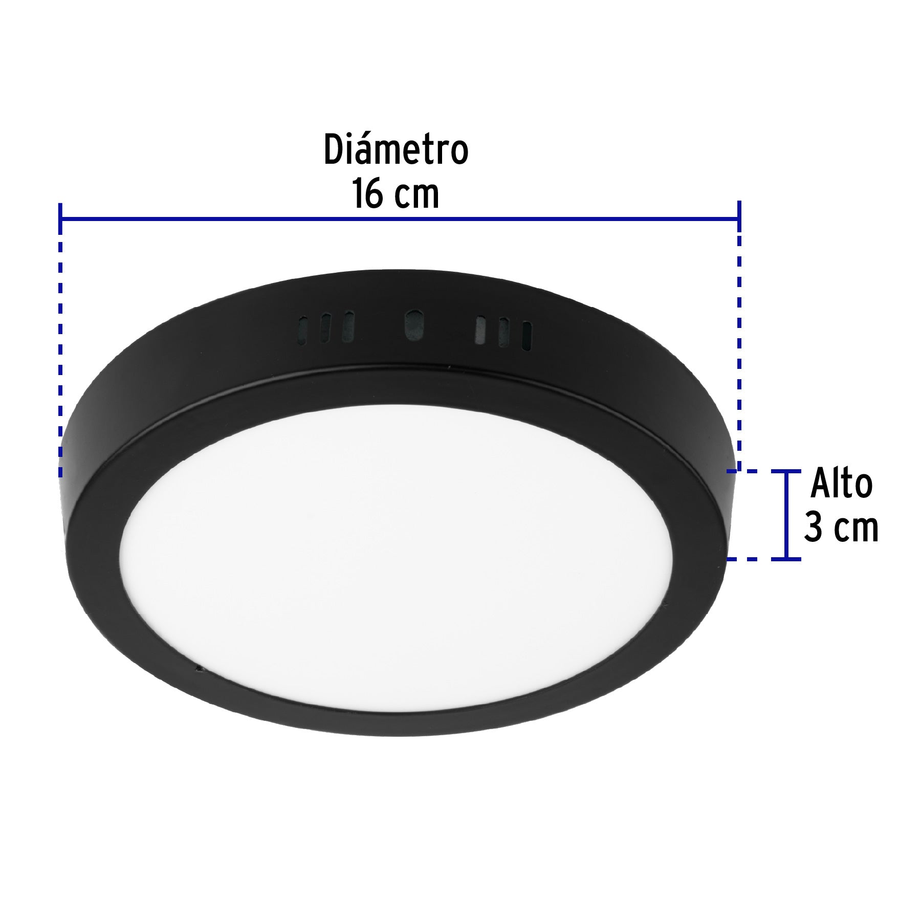 Luminario LED tipo plafón 12 W, redondo, luz de día, negro