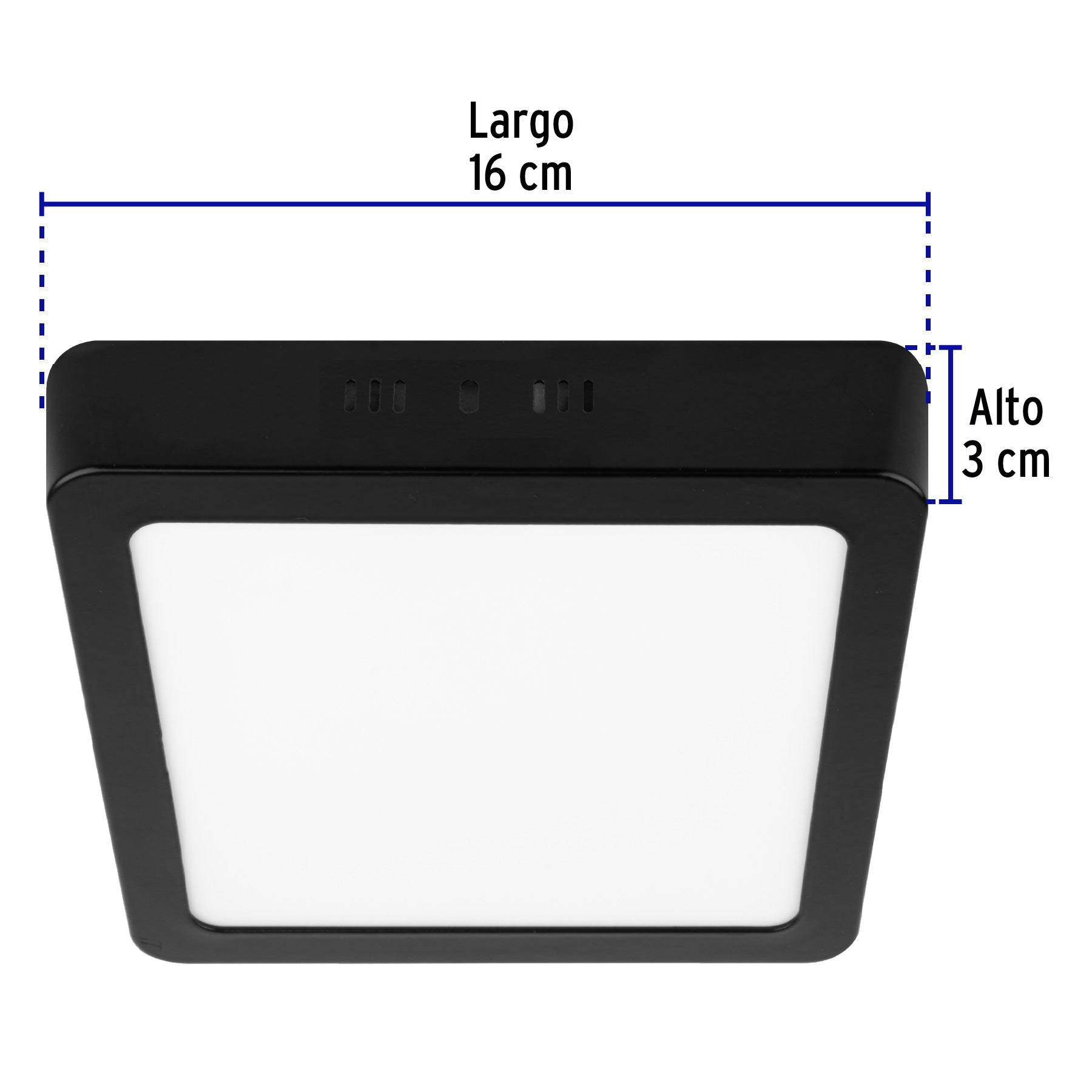 Luminario LED tipo plafón 12 W, cuadrado, luz de día, negro