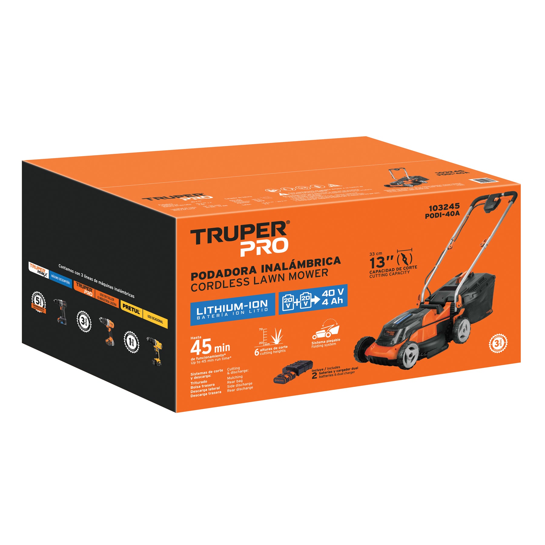 Podadora inalámbrica 40V, 2 baterías 4Ah, 1 cargador dual, PRO