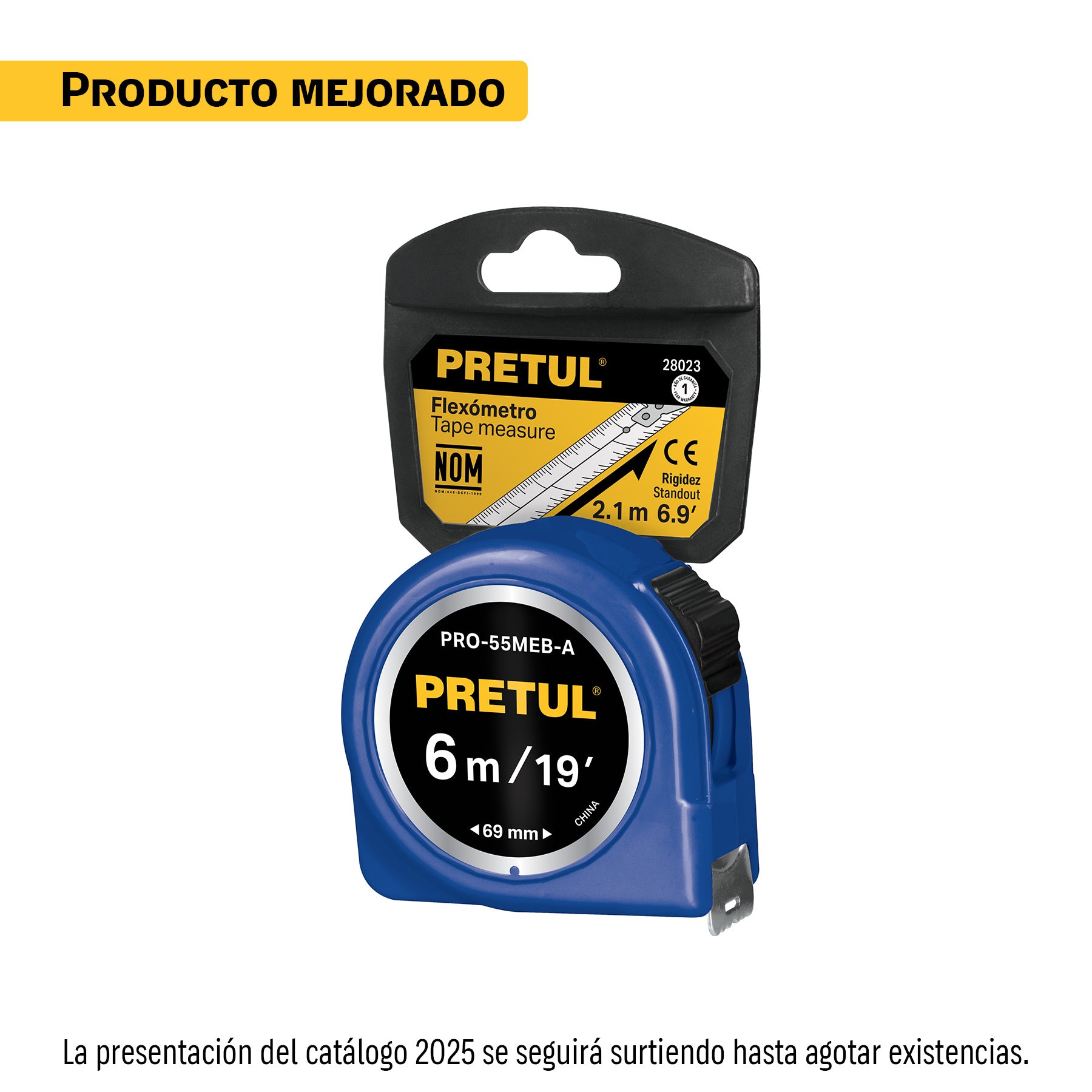 Flexómetro azul 5.5 m cinta 25 mm, en tarjeta, Pretul