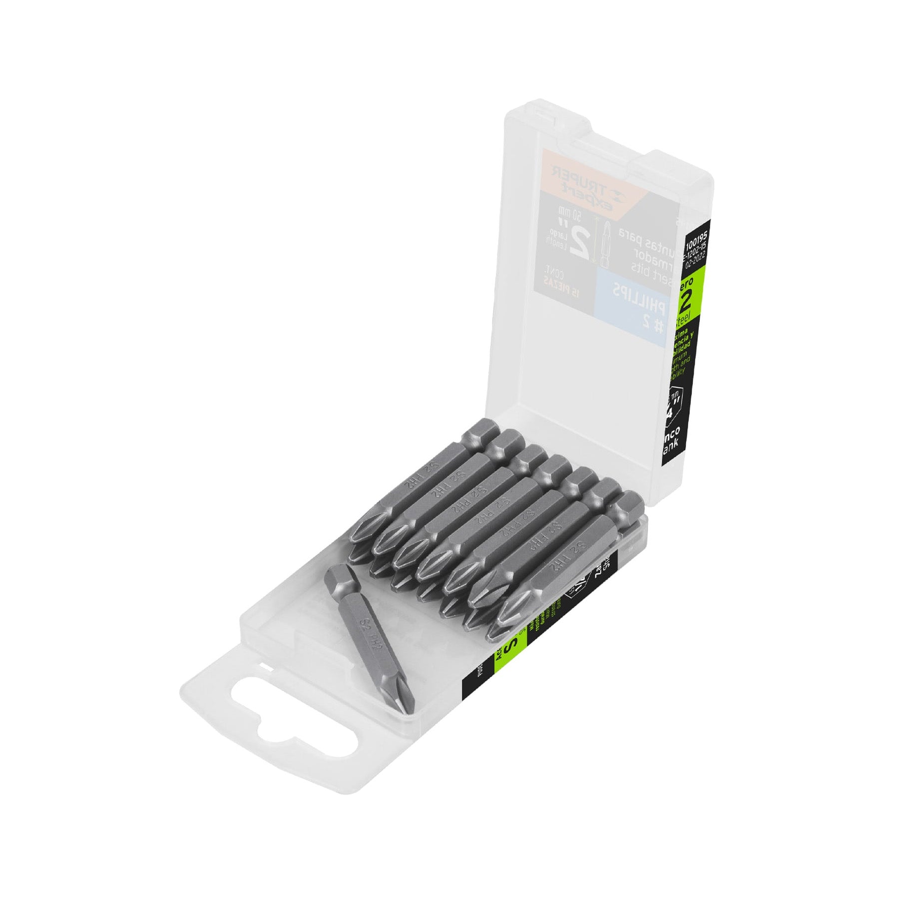Estuche con 15 puntas de cruz PH2 largo 2", Truper Expert