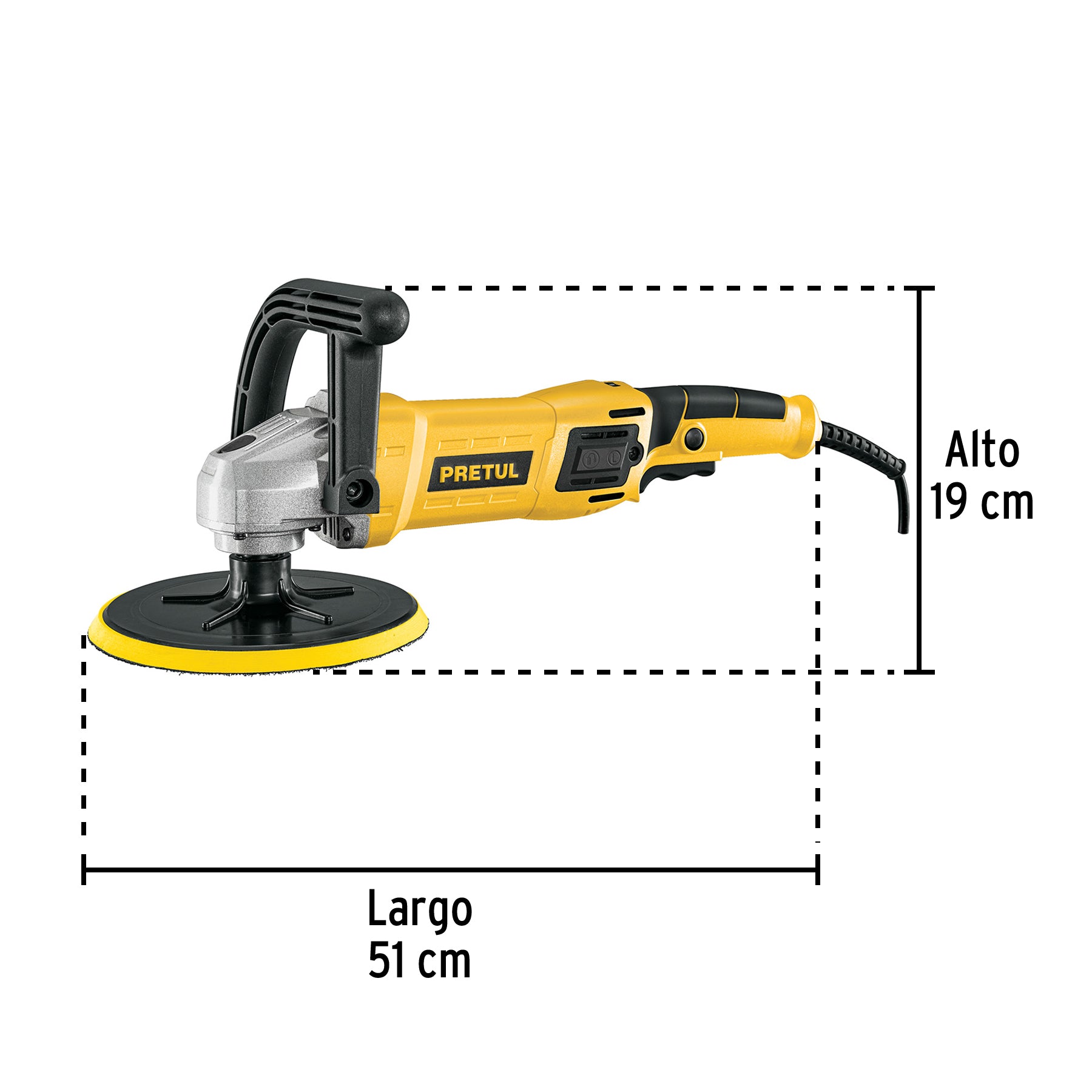 Pulidora velocidad variable 7" 1200W, con accesorios, Pretul