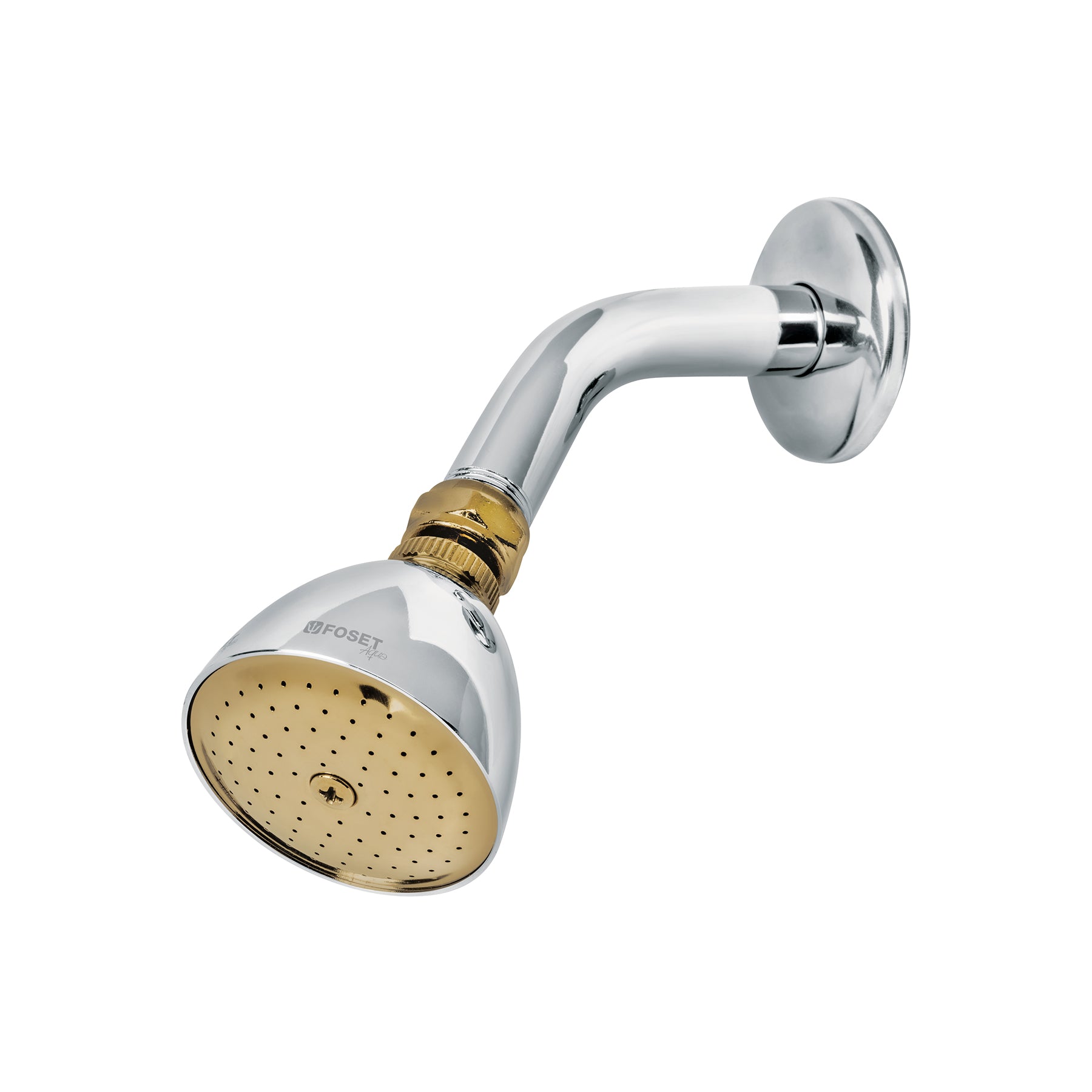 Regadera cónica 2-1/2",metálica, brazo y chapetón, cromo-oro, Foset, R-509G, 49147
