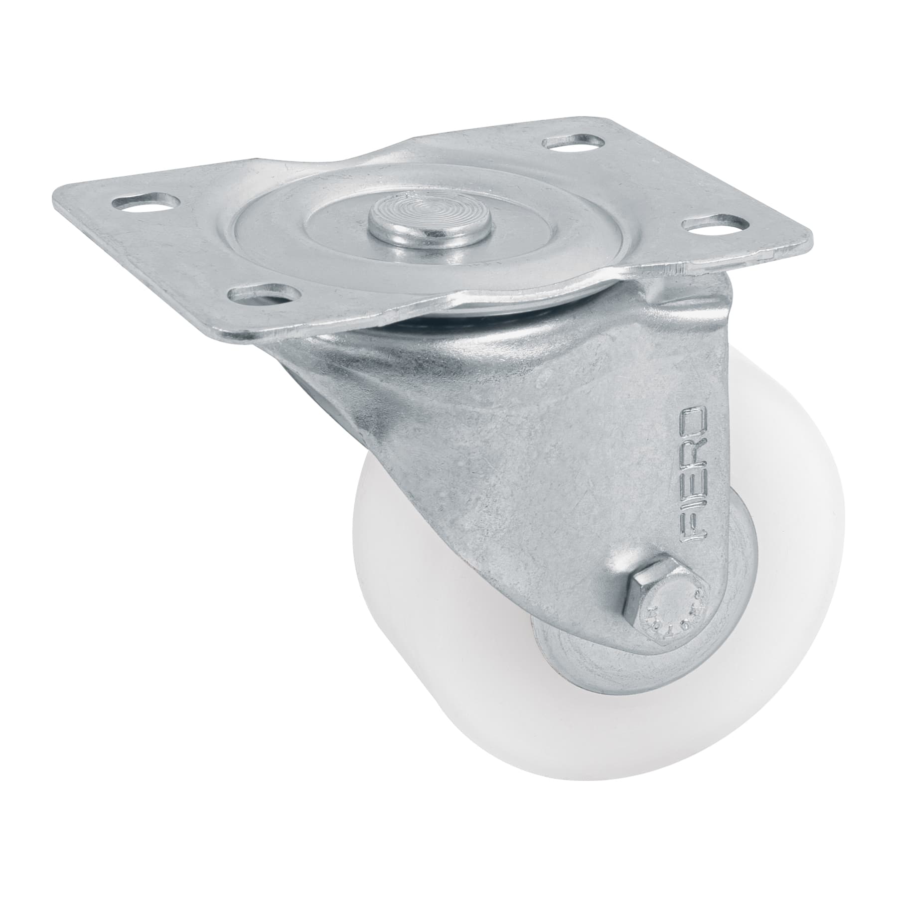 Rodaja de polietileno 3" placa giratoria, con balero, Fiero