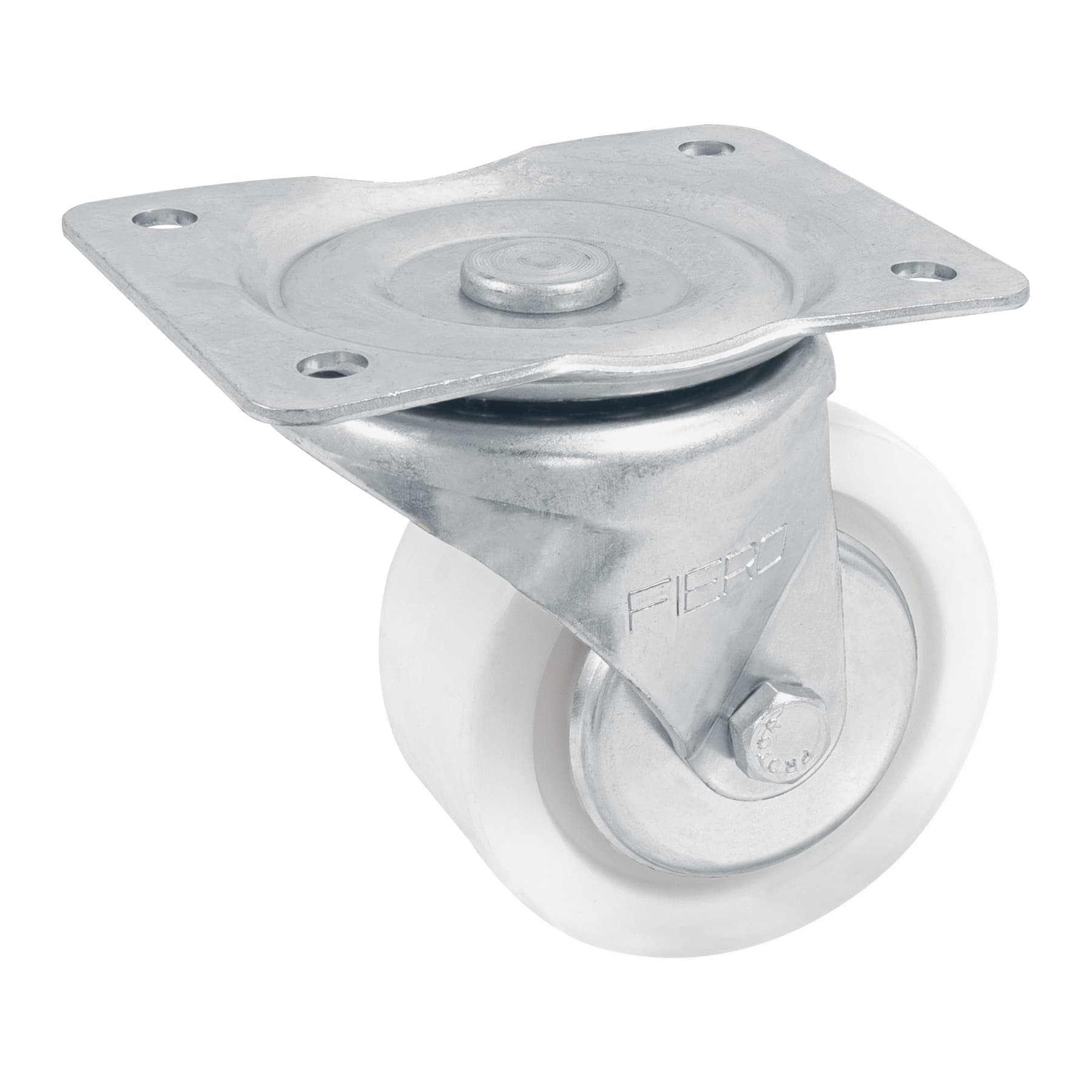 Rodaja de polietileno 4" placa giratoria, con balero, Fiero