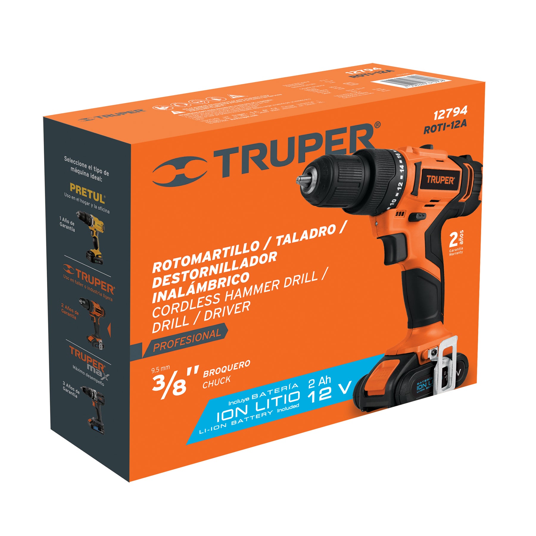 Rotomartillo inalámbrico 3/8", 12 V, Truper