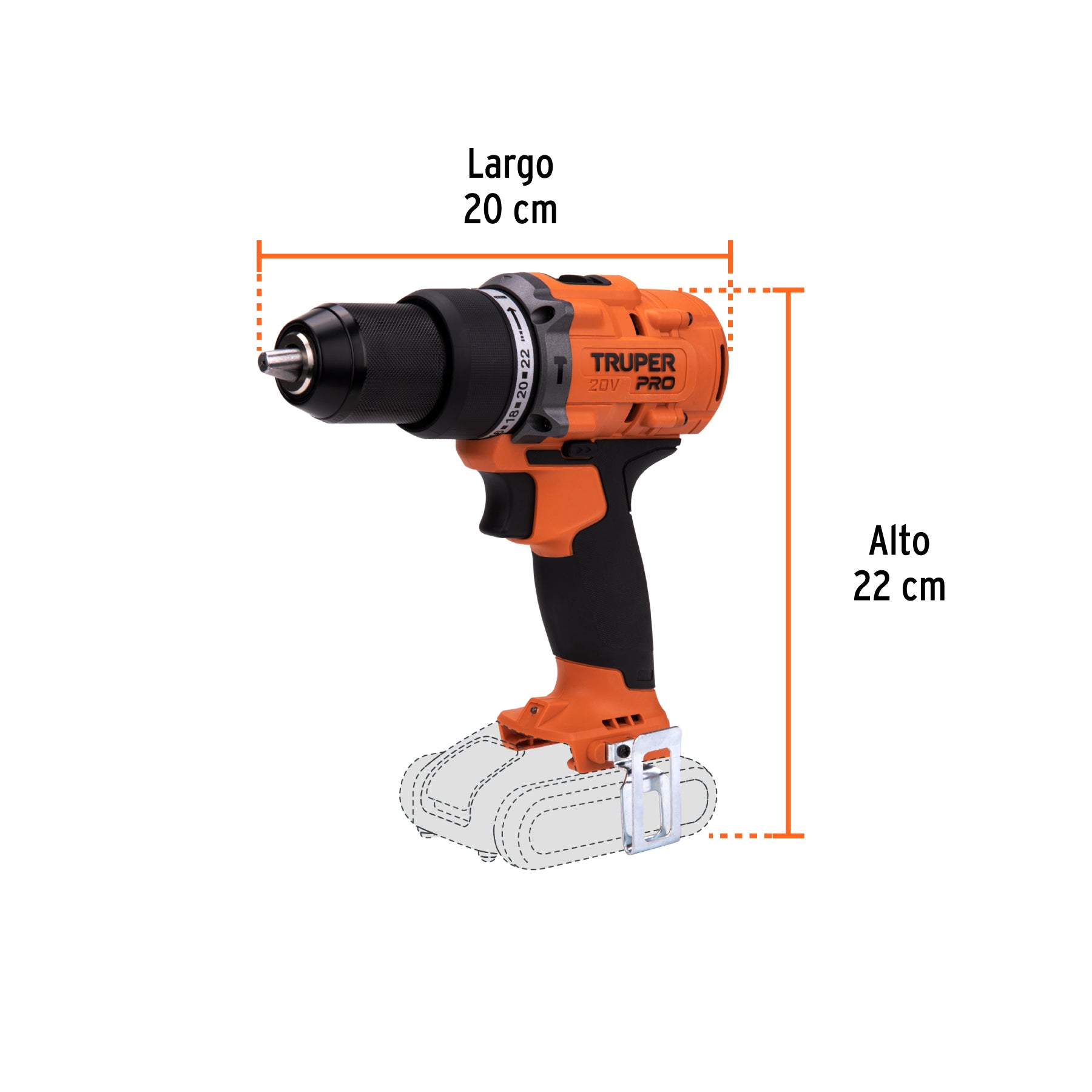 Rotomartillo inalámbrico 1/2", 20V, sin accesorios, PRO
