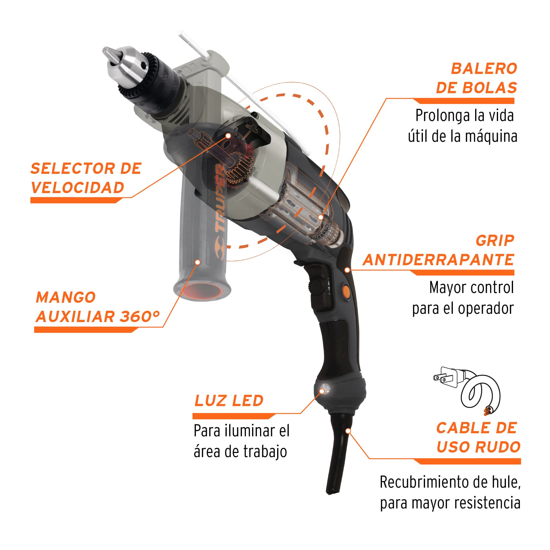 Rotomartillo 1/2", 1200W, Truper industrial