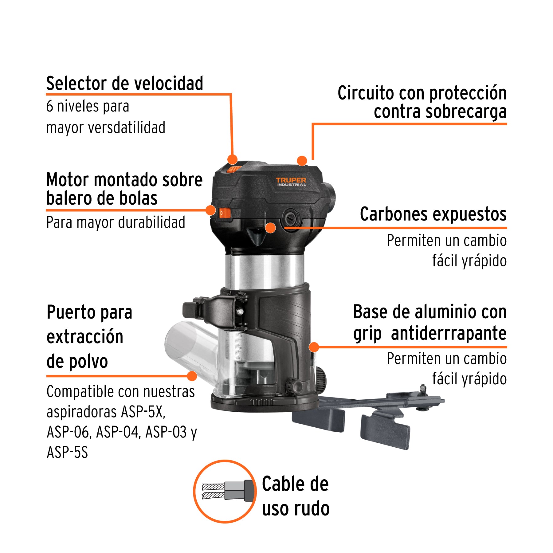 Router industrial Truper compacto 710W, 3/4 HP