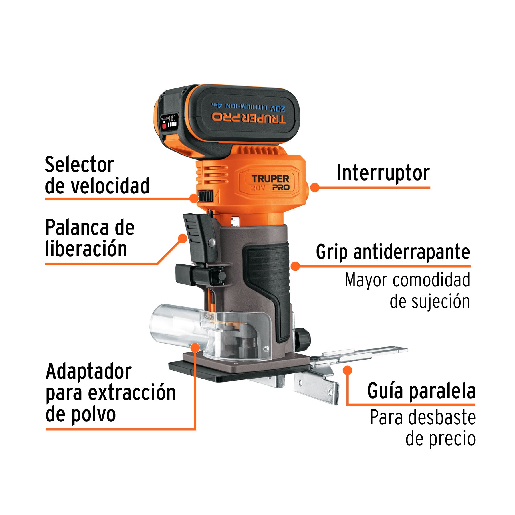 Router 1/4", 1 batería 4Ah, PRO