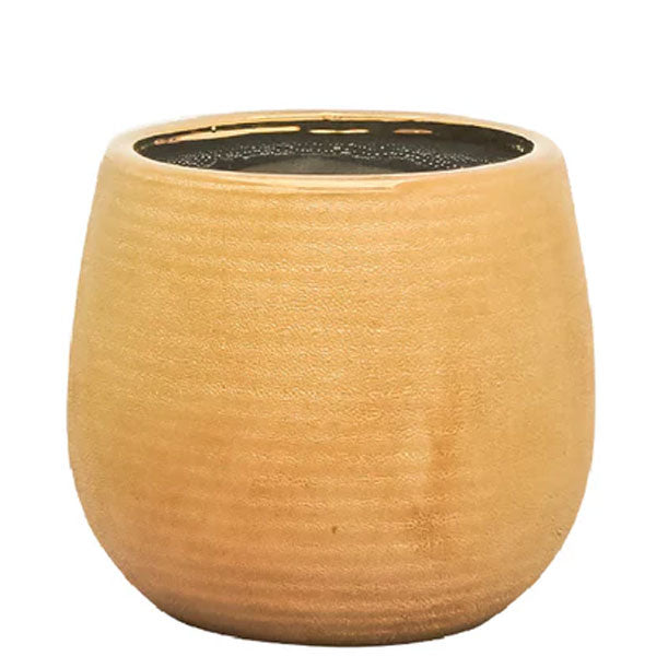 Maceta de ceramica a rayas color oro rosa 10.5 cm