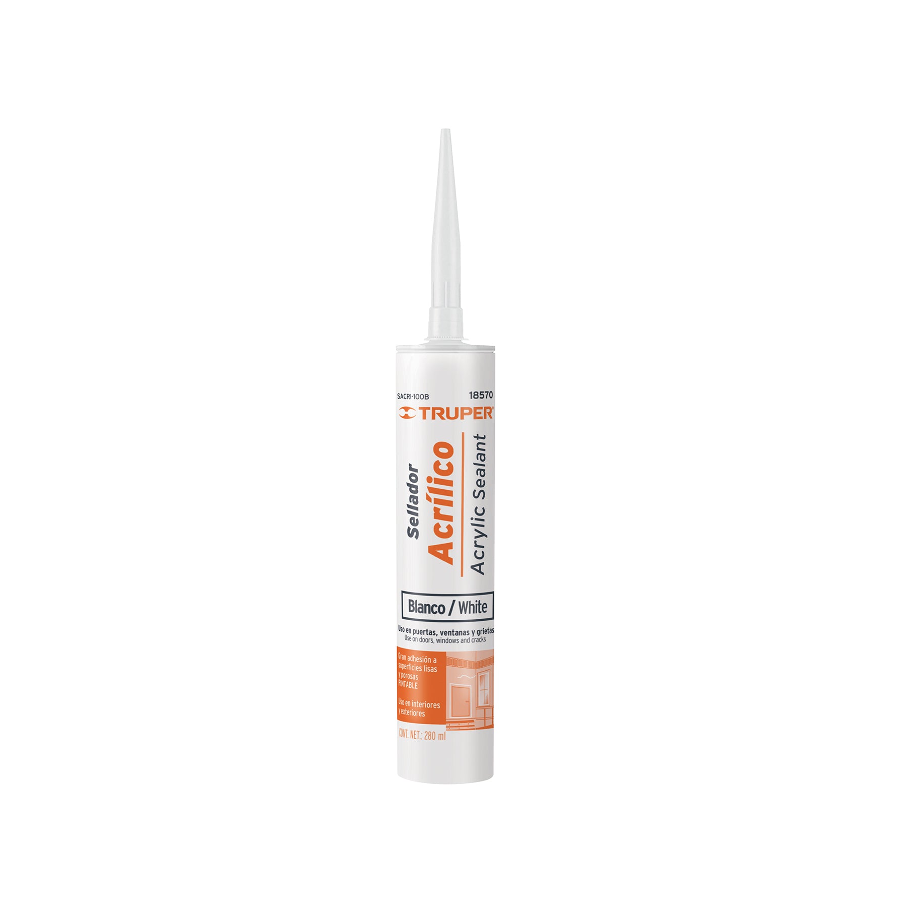 Sellador acrilico de 280 ml, blanco, Truper