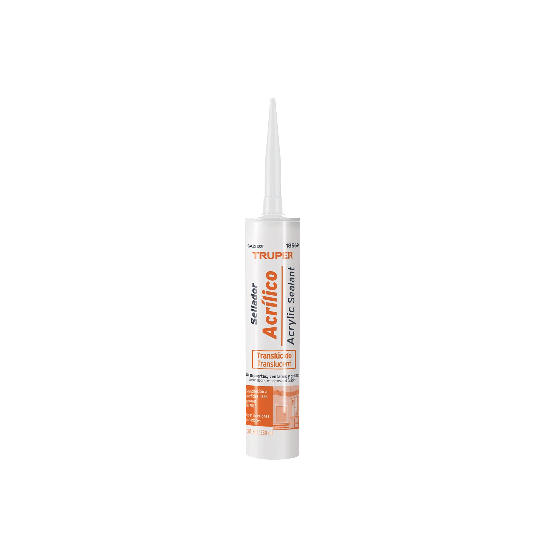 Sellador acrilico de 280 ml, transparente, Truper