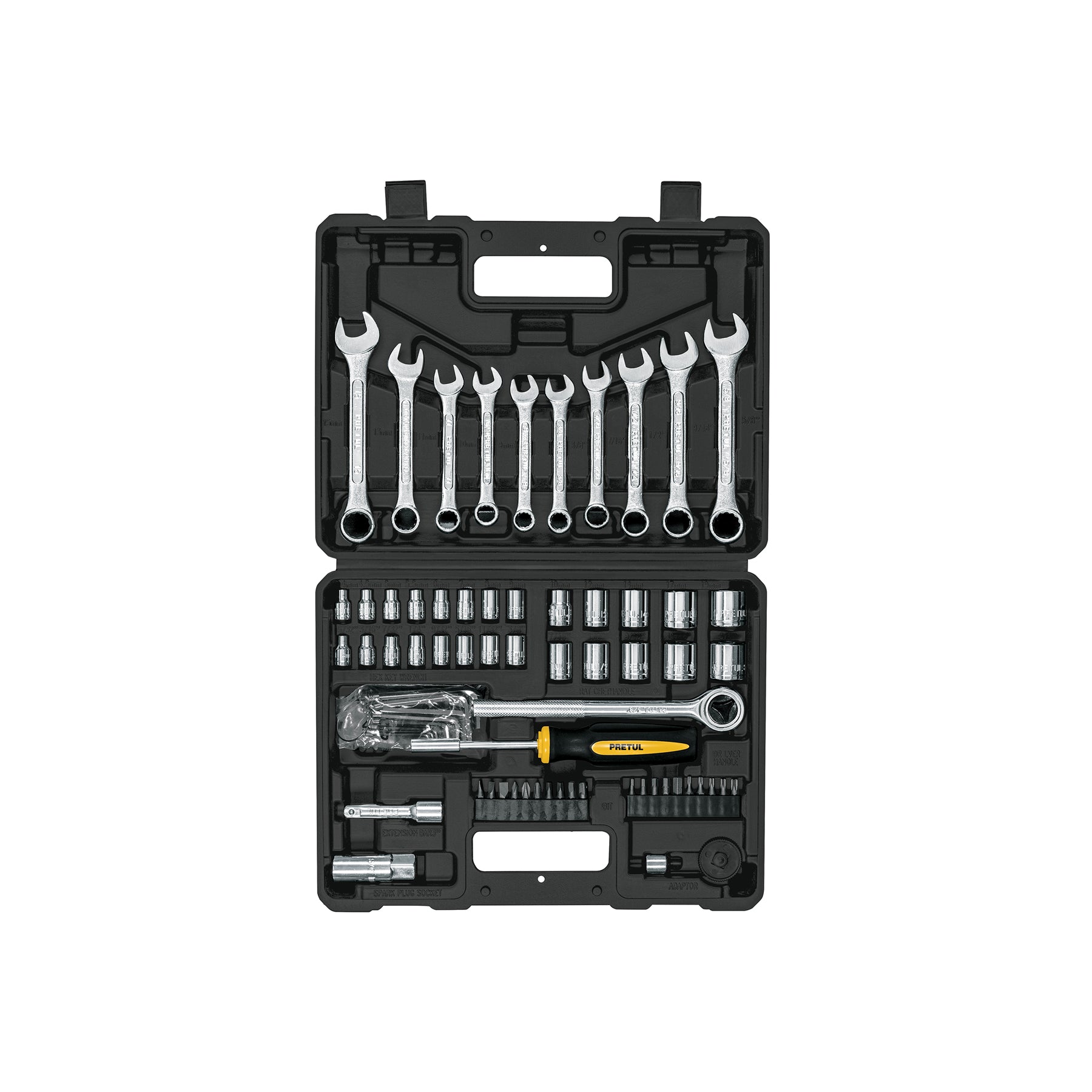 Juego de 70 herramientas 1/4" y 3/8" para mecánico, Pretul