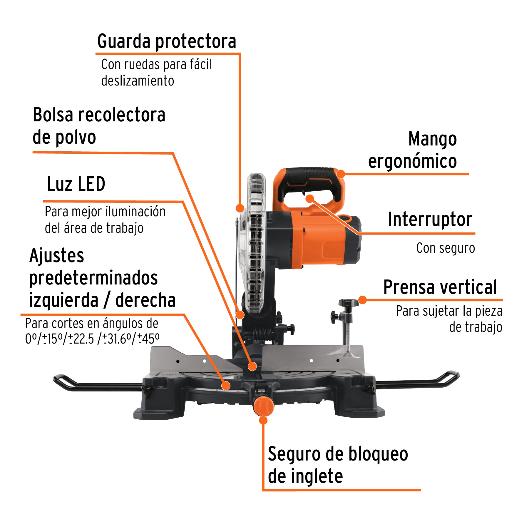 Sierra de inglete 10", 1900W compuesta, Truper