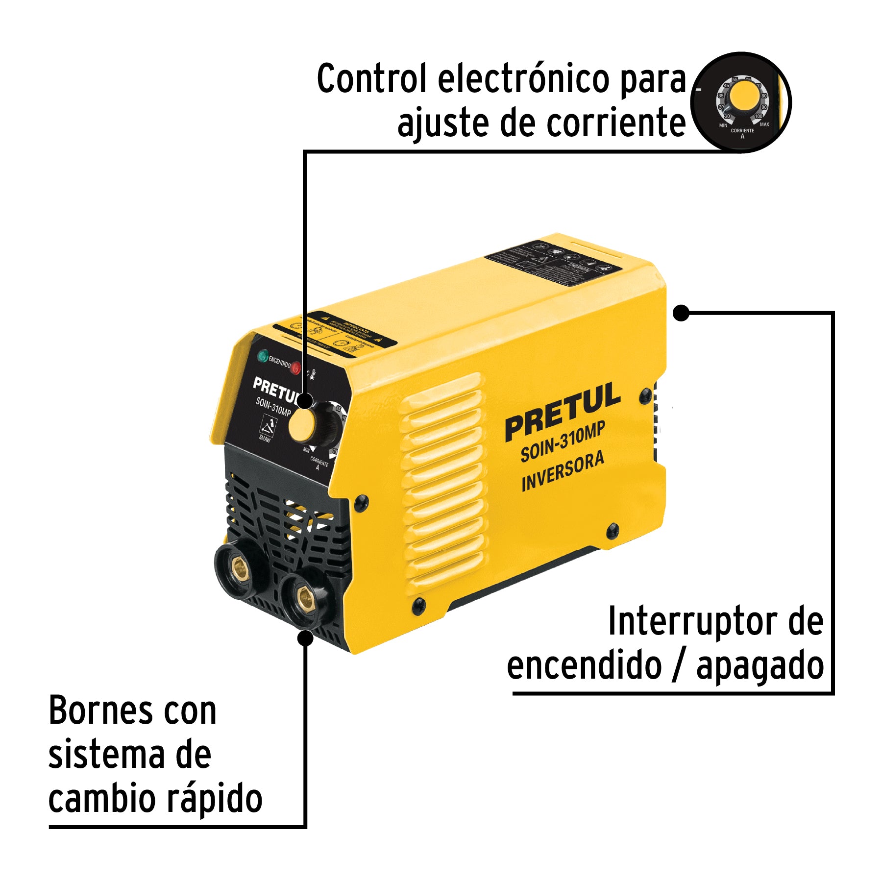 Mini soldadora inversora 100A, 127V, Serie 300, PRETUL