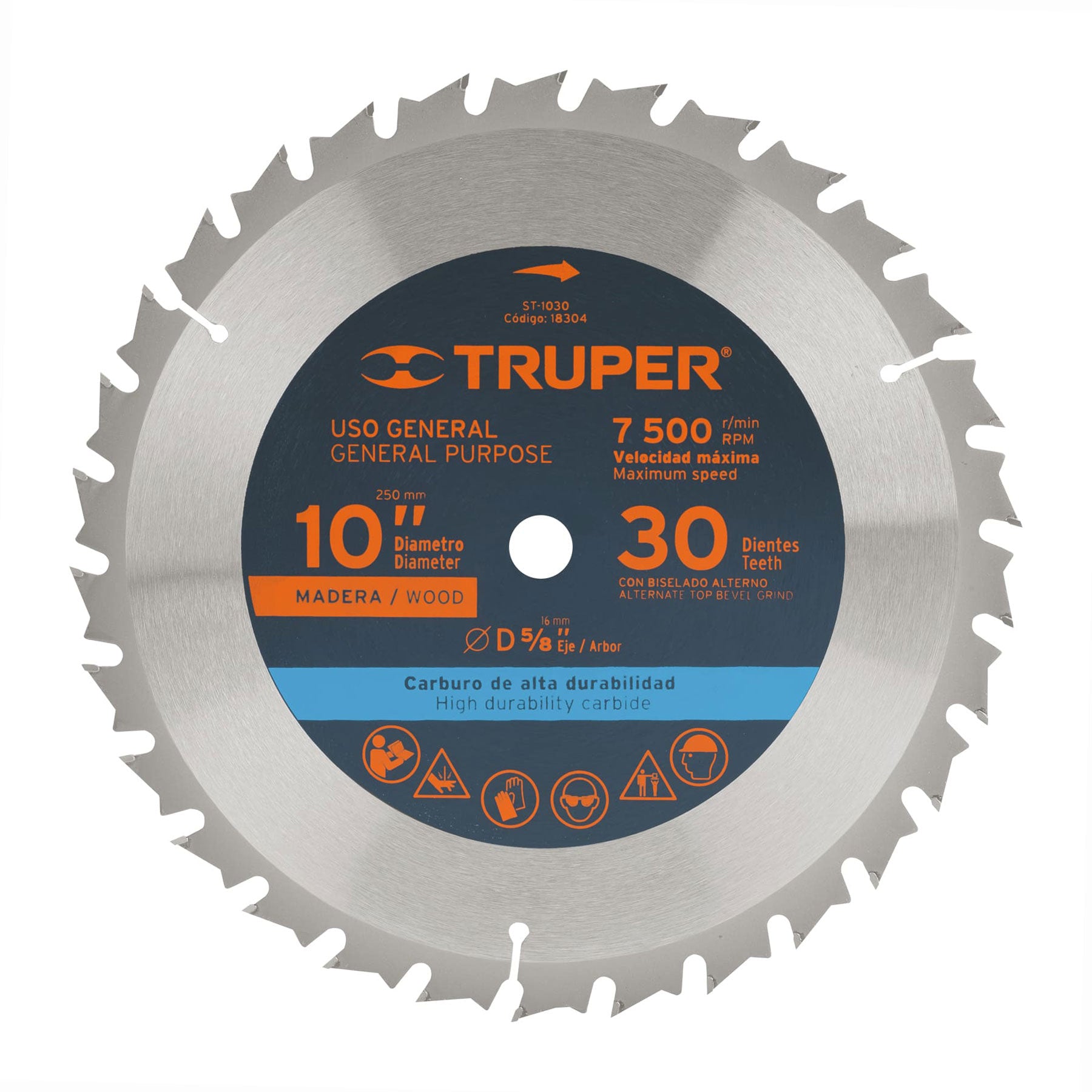 Disco sierra 10" para madera, 30 dientes centro 5/8", Truper